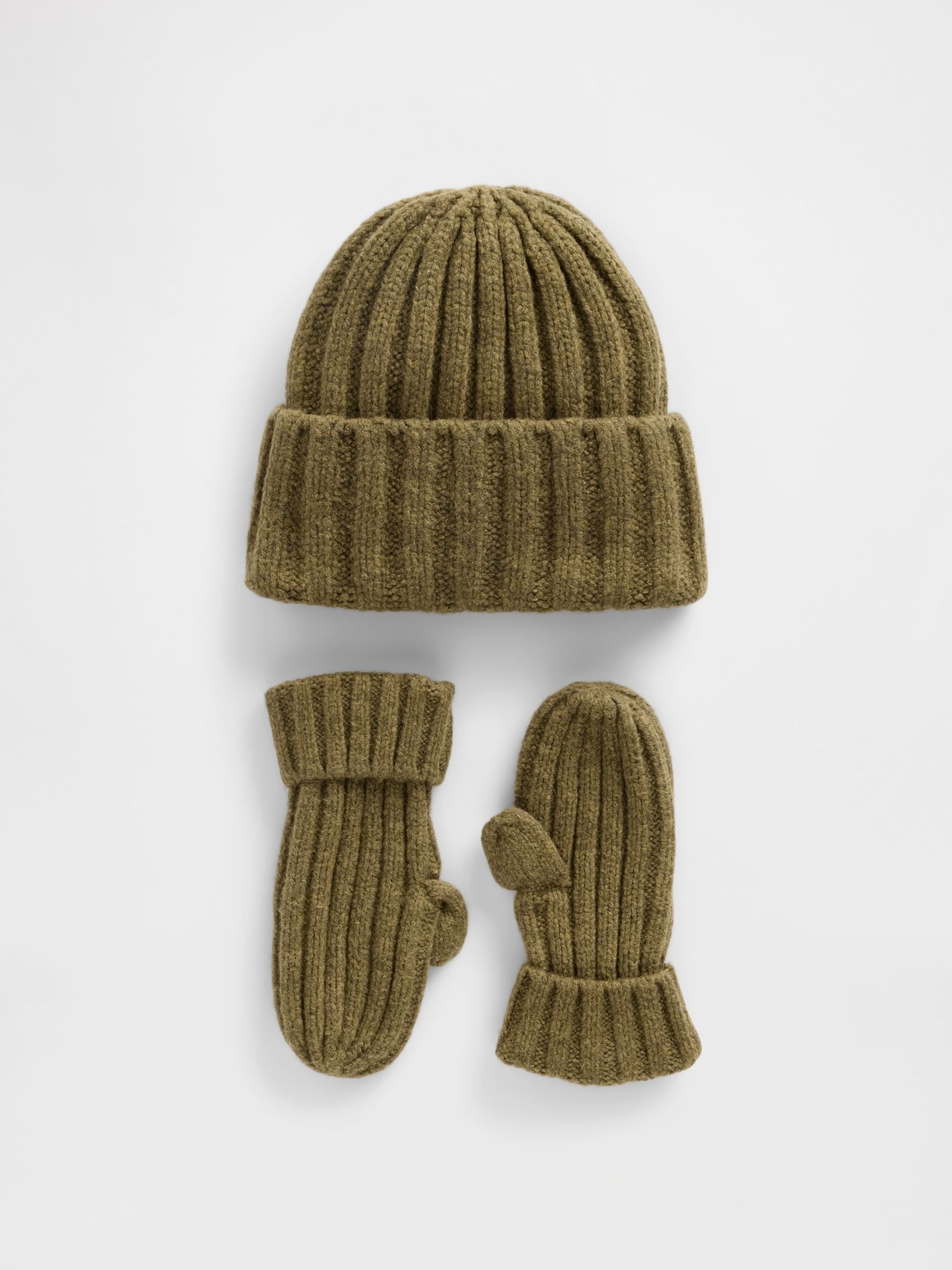Green Soft Touch Rib Beanie and Mittens Set (6mths-3yrs) - Image 1 of 1