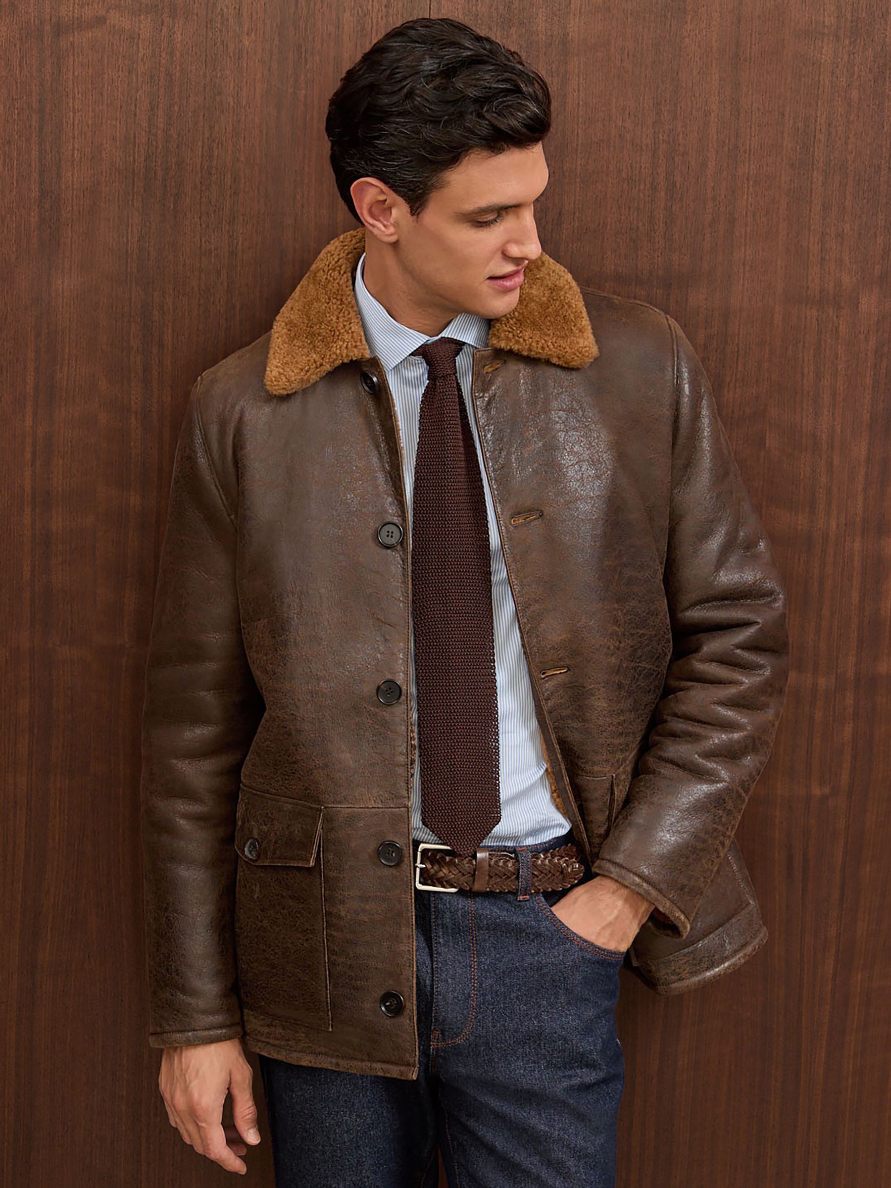Atelier Shearling Leather Jacket in Brown - Image 1 of 7