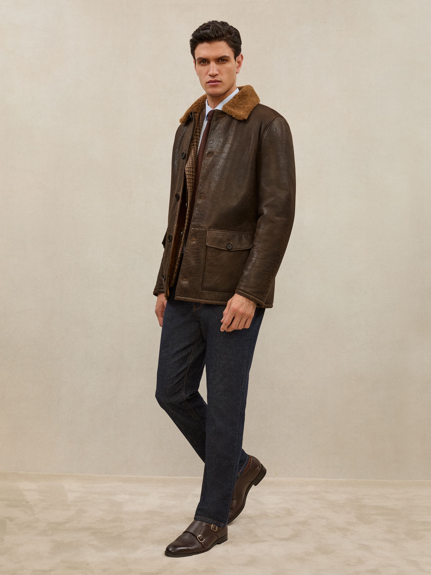 Atelier Shearling Leather Jacket in Brown - Image 5 of 7