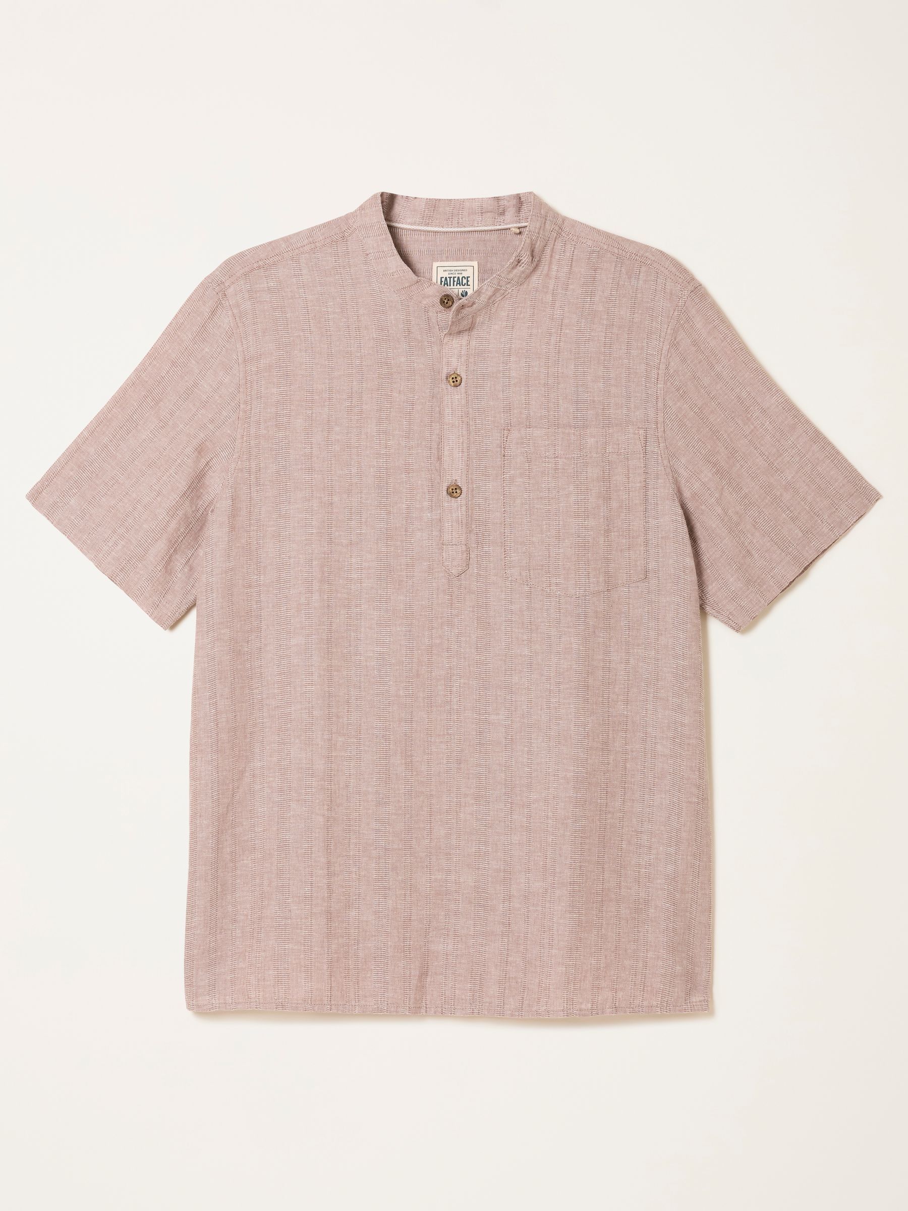 Bugle Dark Natural Bold Stripe Short Sleeve Grandad Popover Shirt - Image 6 of 6
