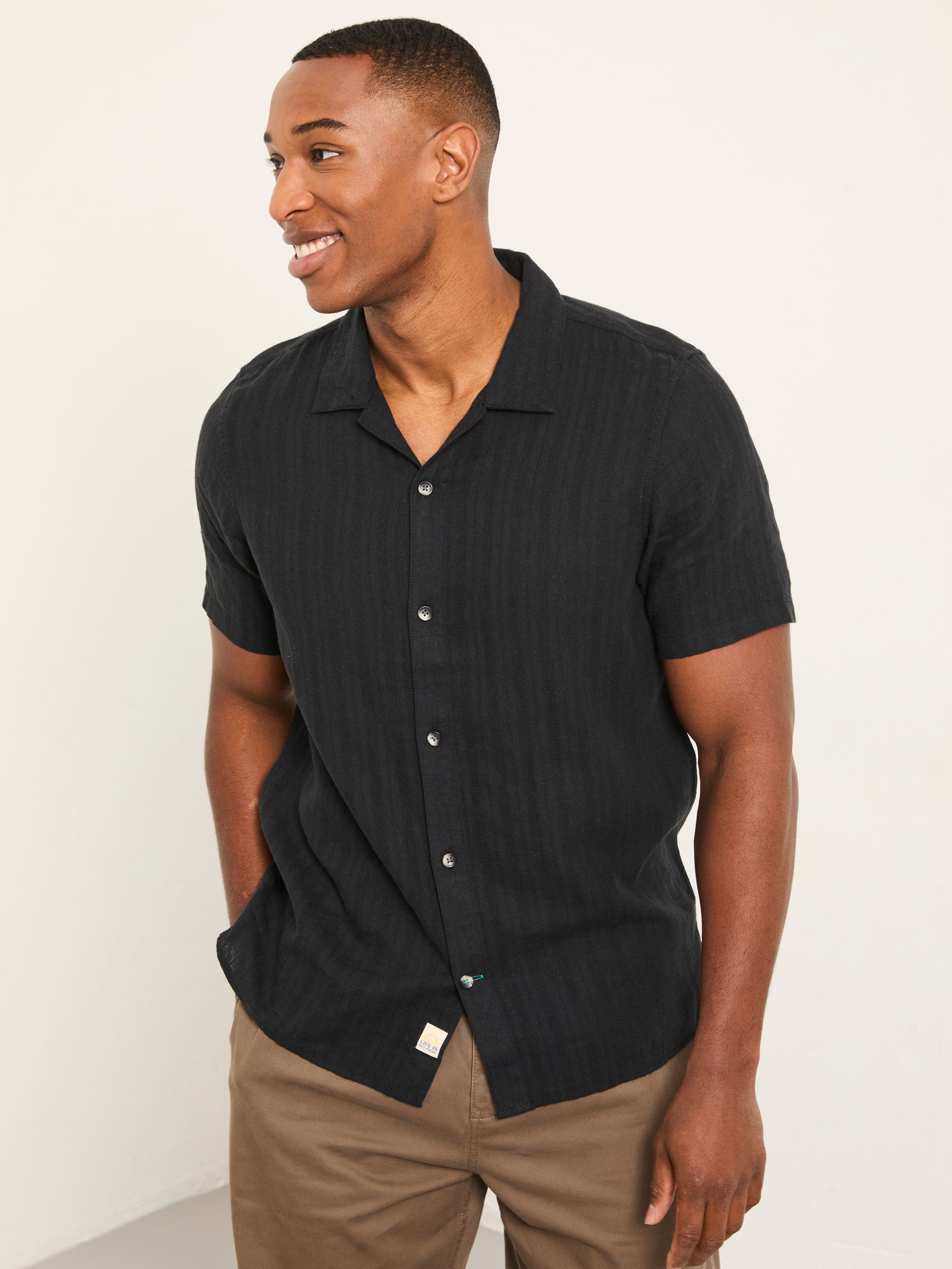 Bugle Black Self Stripe Short Sleeve Self Stripe Shirt - Image 1 of 6