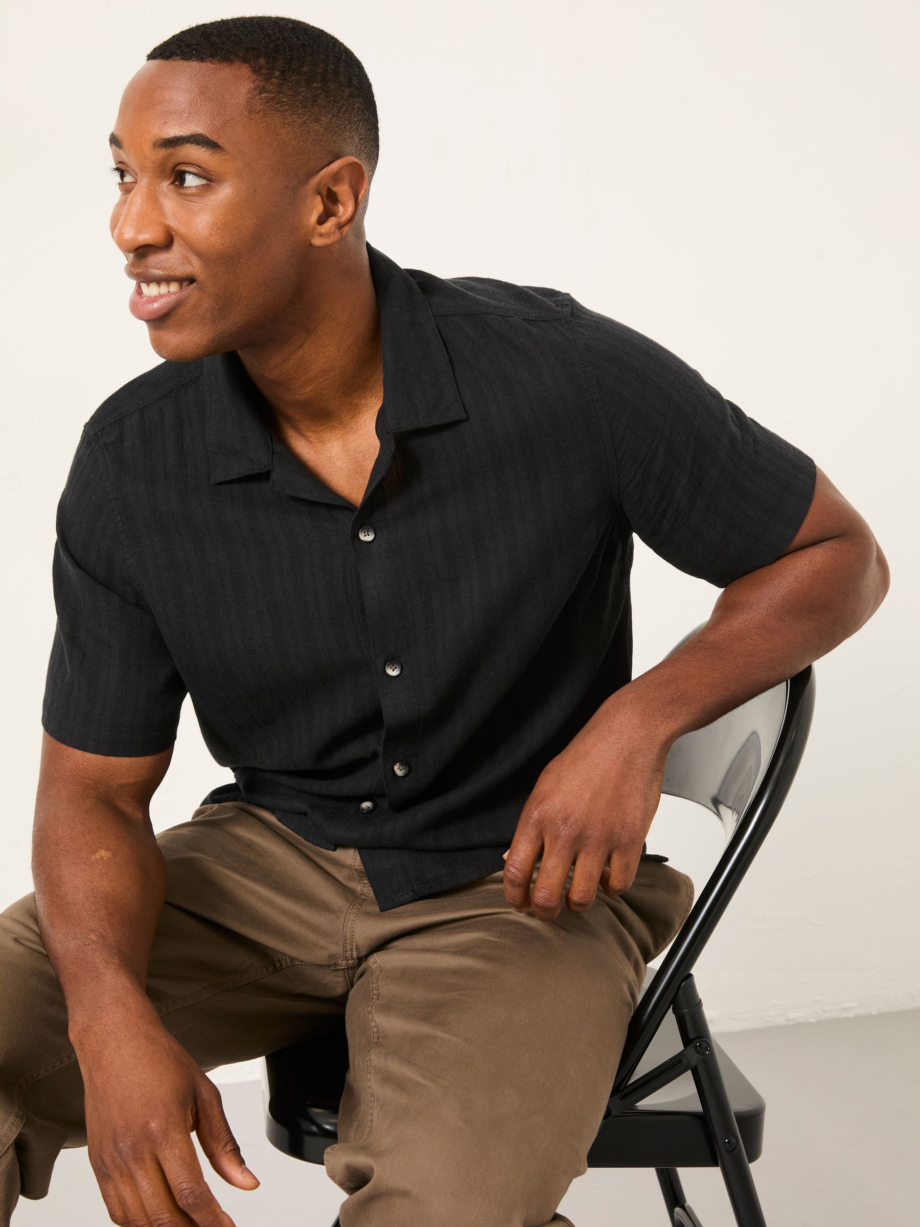 Bugle Black Self Stripe Short Sleeve Self Stripe Shirt - Image 4 of 6