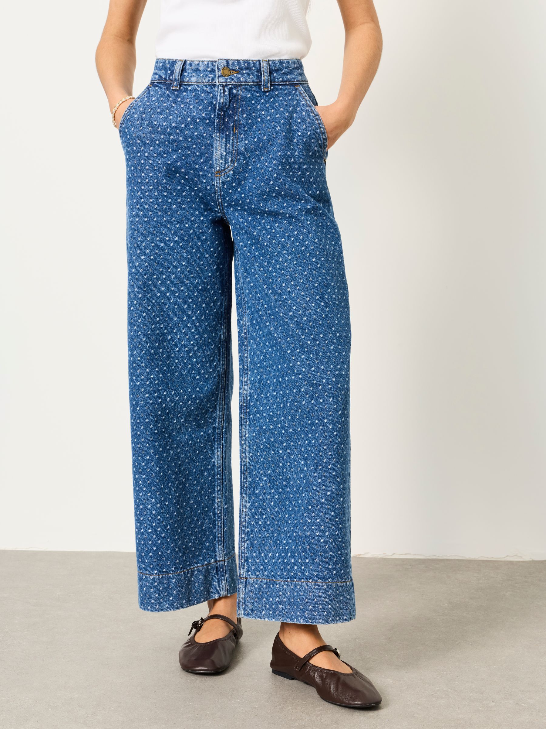 Hove Blue Denim Spot Wide Leg Crop Jeans - Image 1 of 5