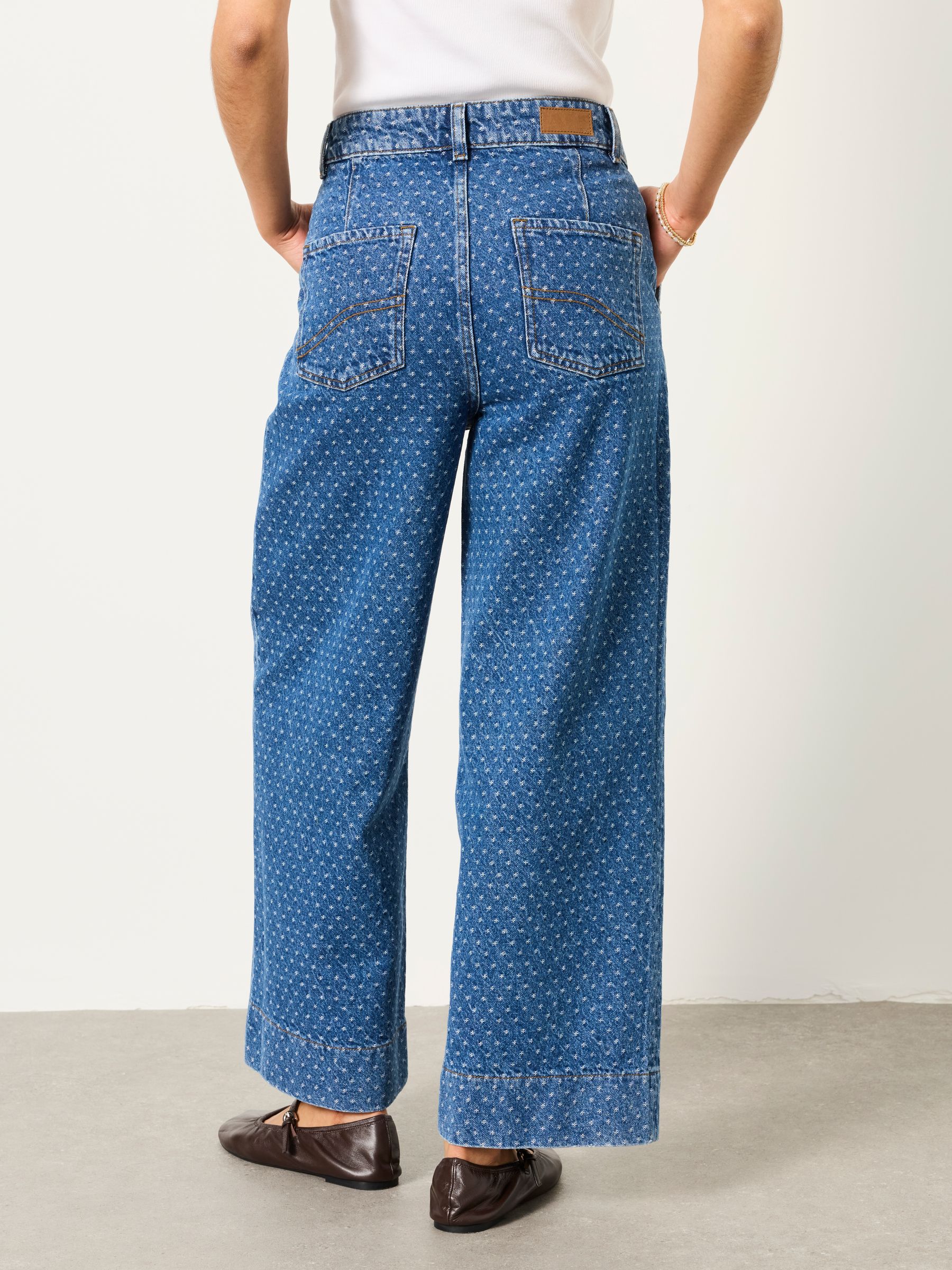 Hove Blue Denim Spot Wide Leg Crop Jeans - Image 2 of 5