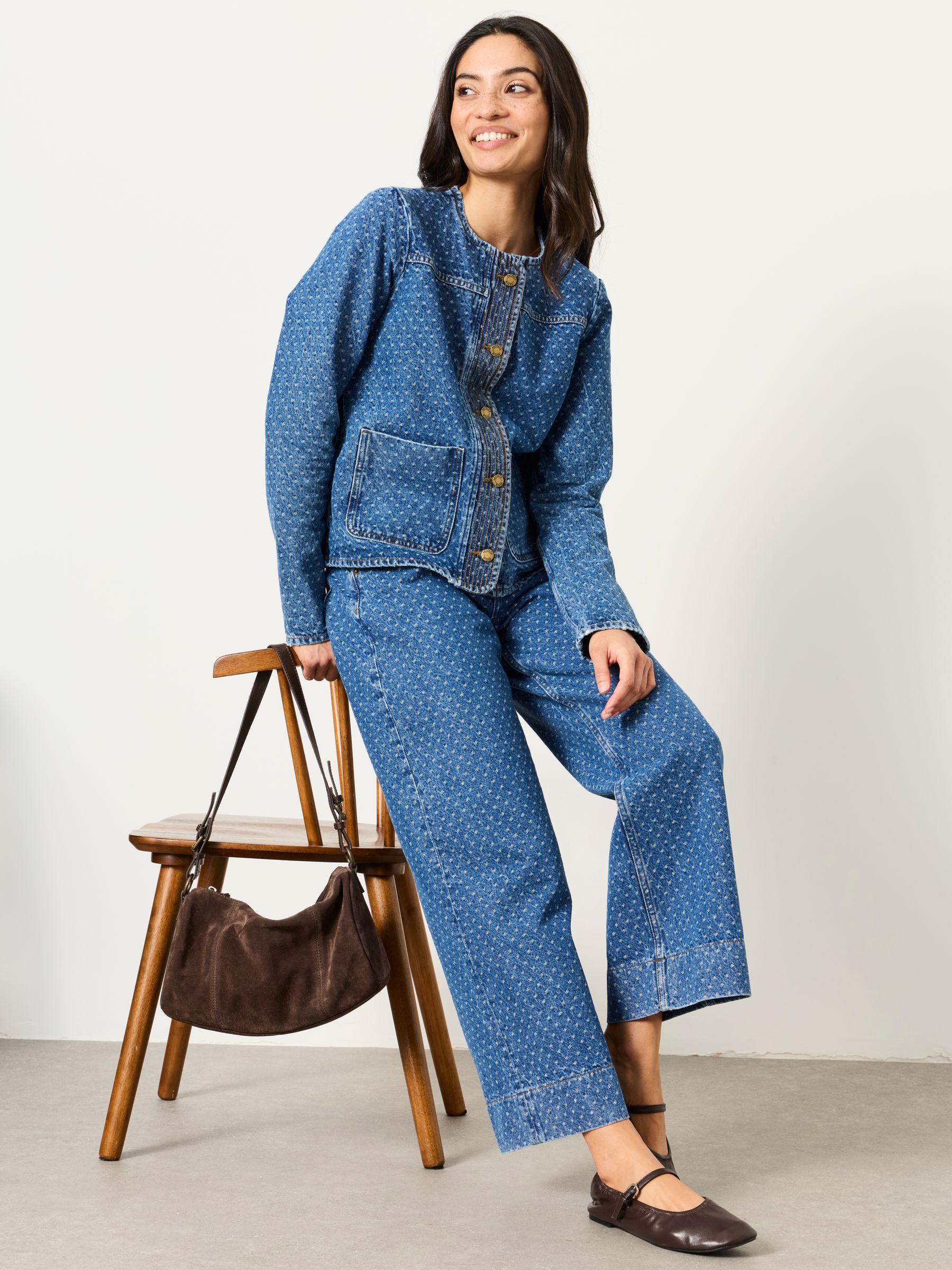 Hove Blue Denim Spot Wide Leg Crop Jeans - Image 4 of 5