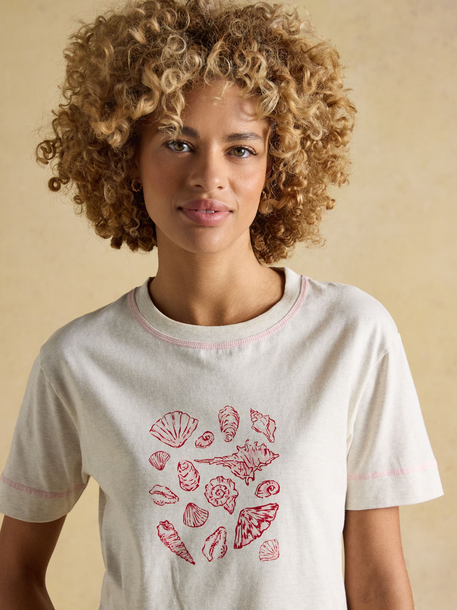 Pink & Oat Seashell Print Short Sleeve Top and Short Cotton Pyjama Set - Image 6 of 9