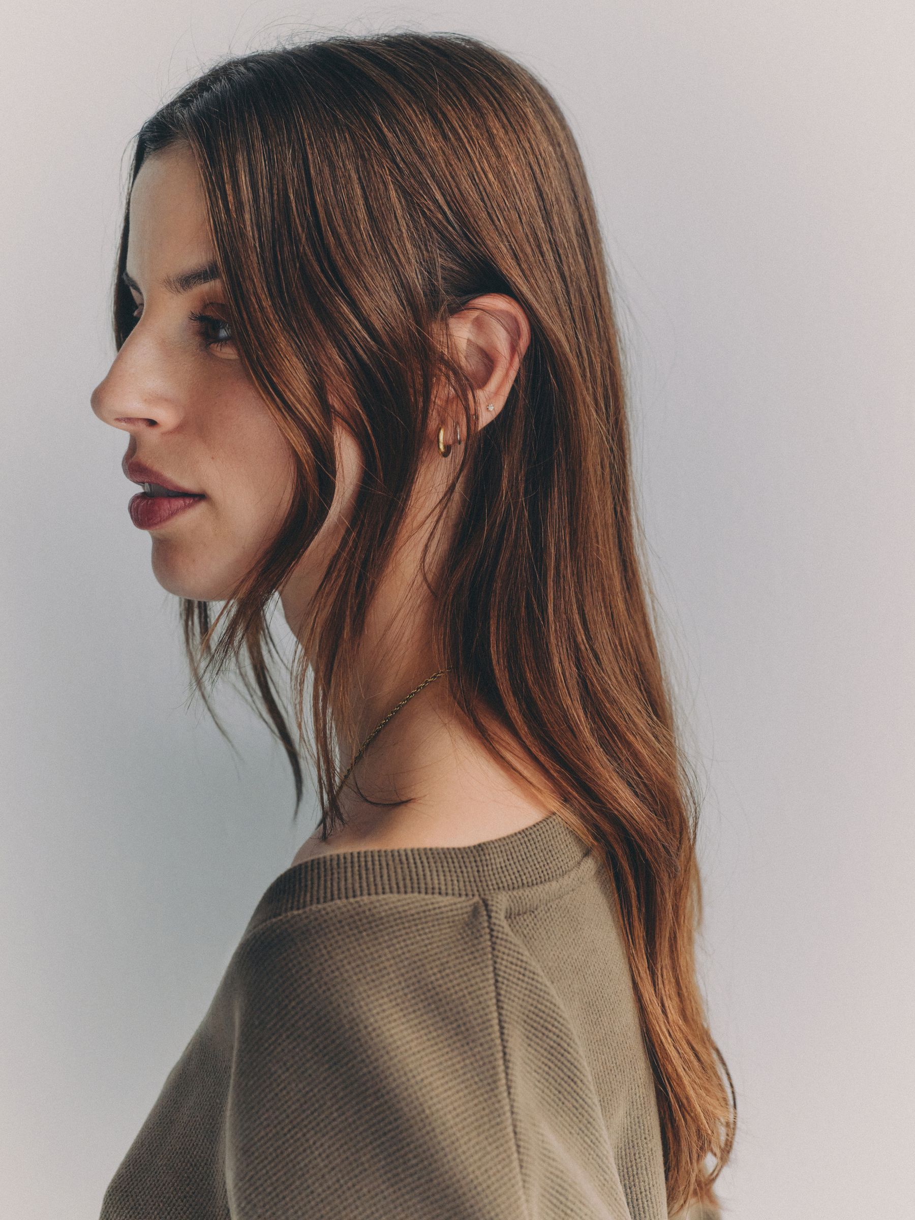 Waffle V-Neck Sweat Top And Wide Leg Jogger Set Taupe Brown - Image 5 of 6