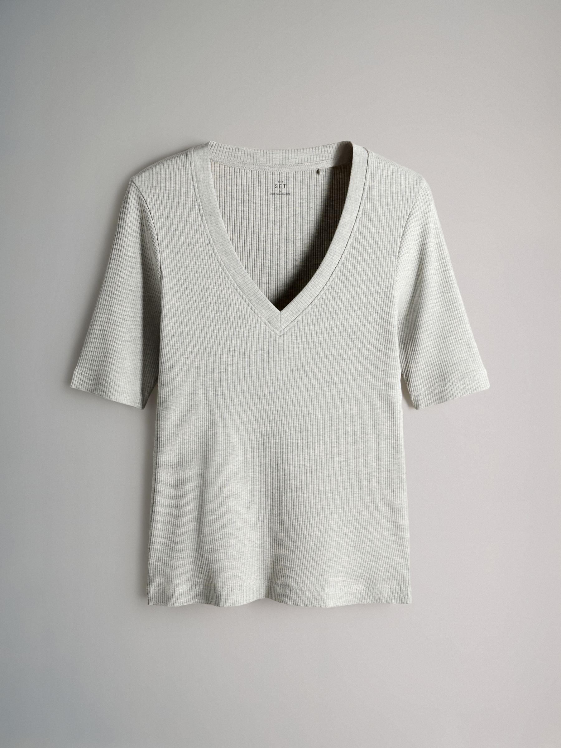 5 Pack V-Neck Short Sleeve Ribbed T-Shirts Multi - Image 3 of 6