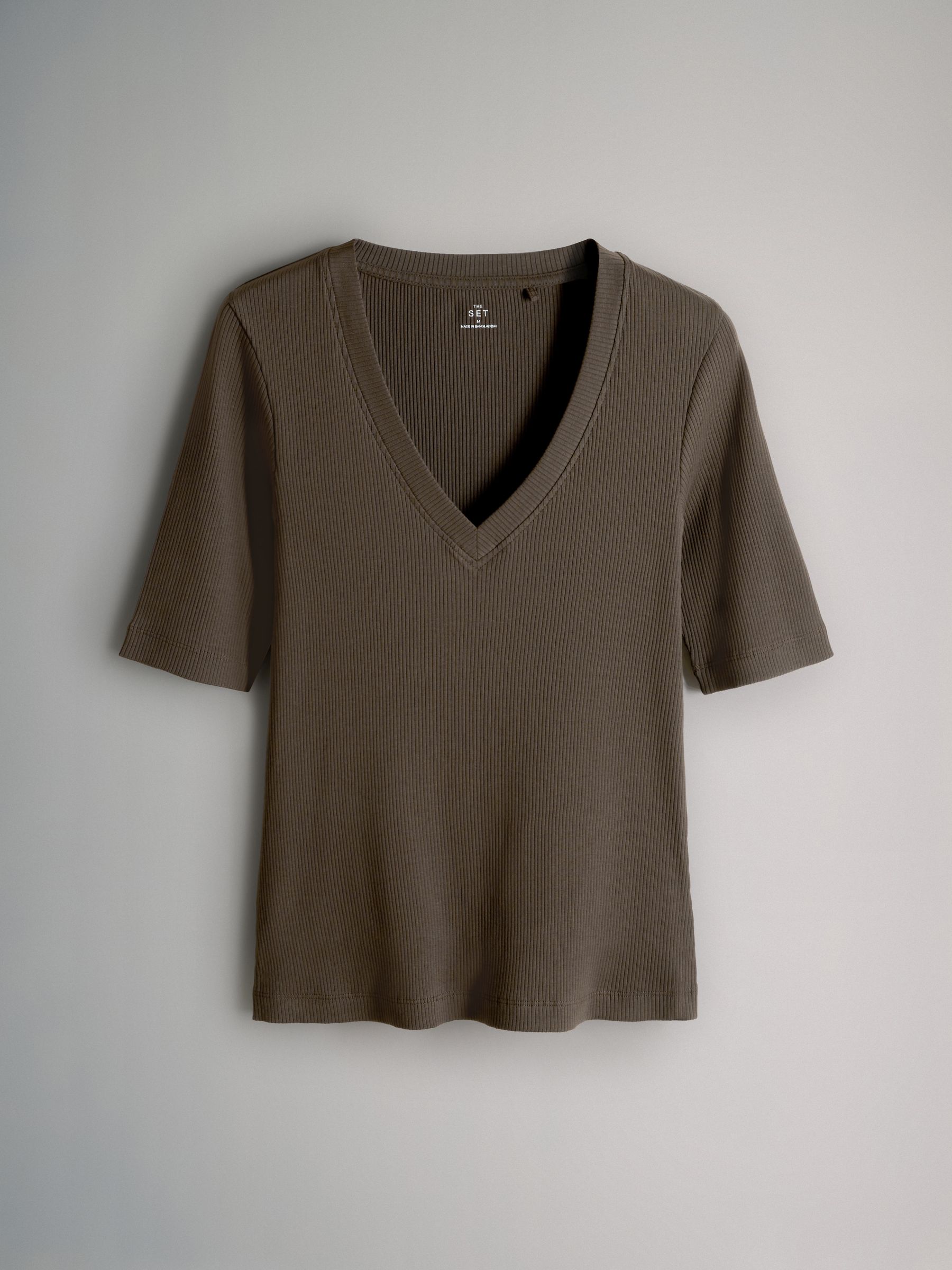 5 Pack V-Neck Short Sleeve Ribbed T-Shirts Multi - Image 5 of 6