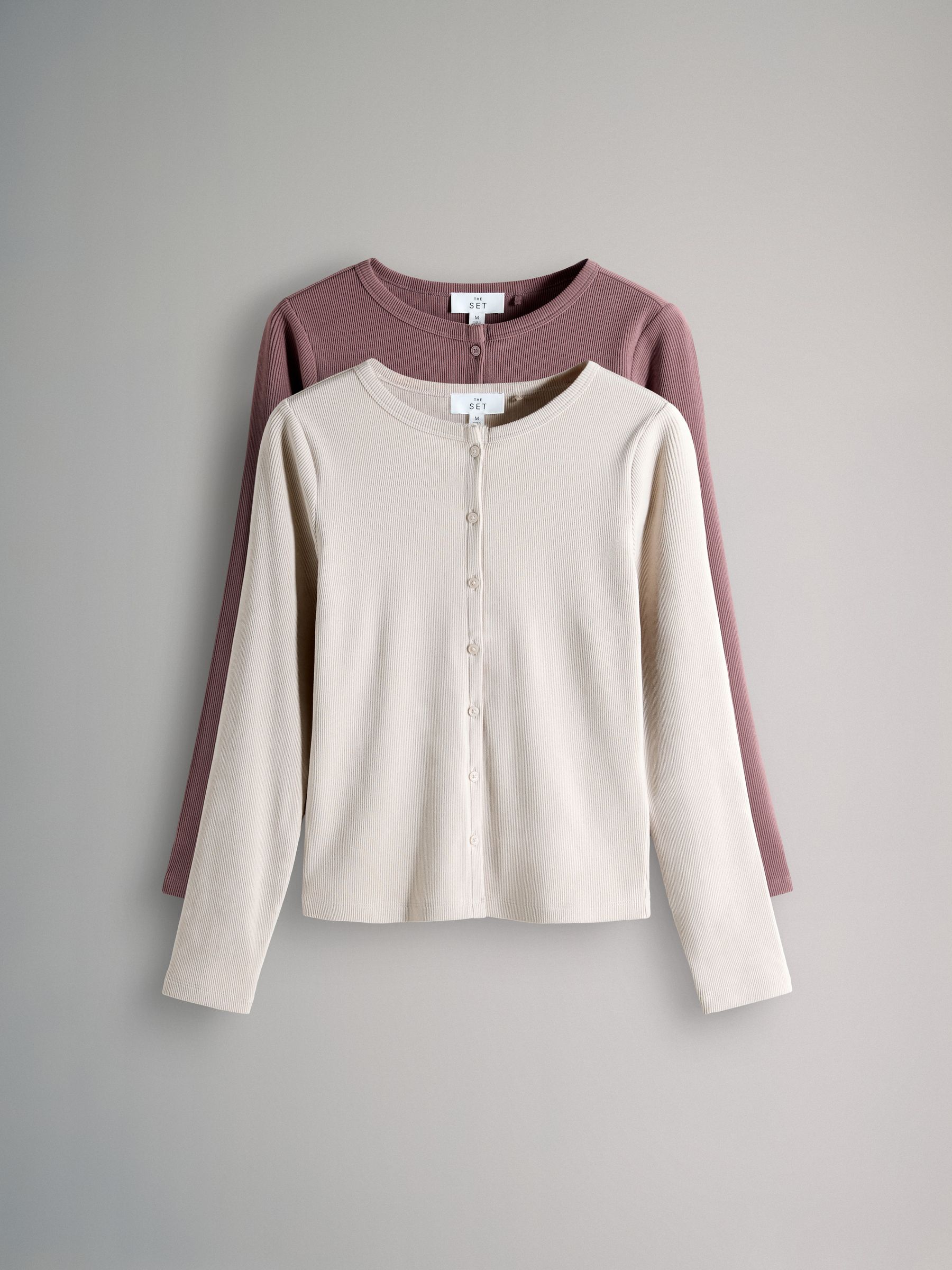 2 Pack Soft Touch Ribbed Long Sleeve Cardigan Pink/Cream - Image 2 of 6