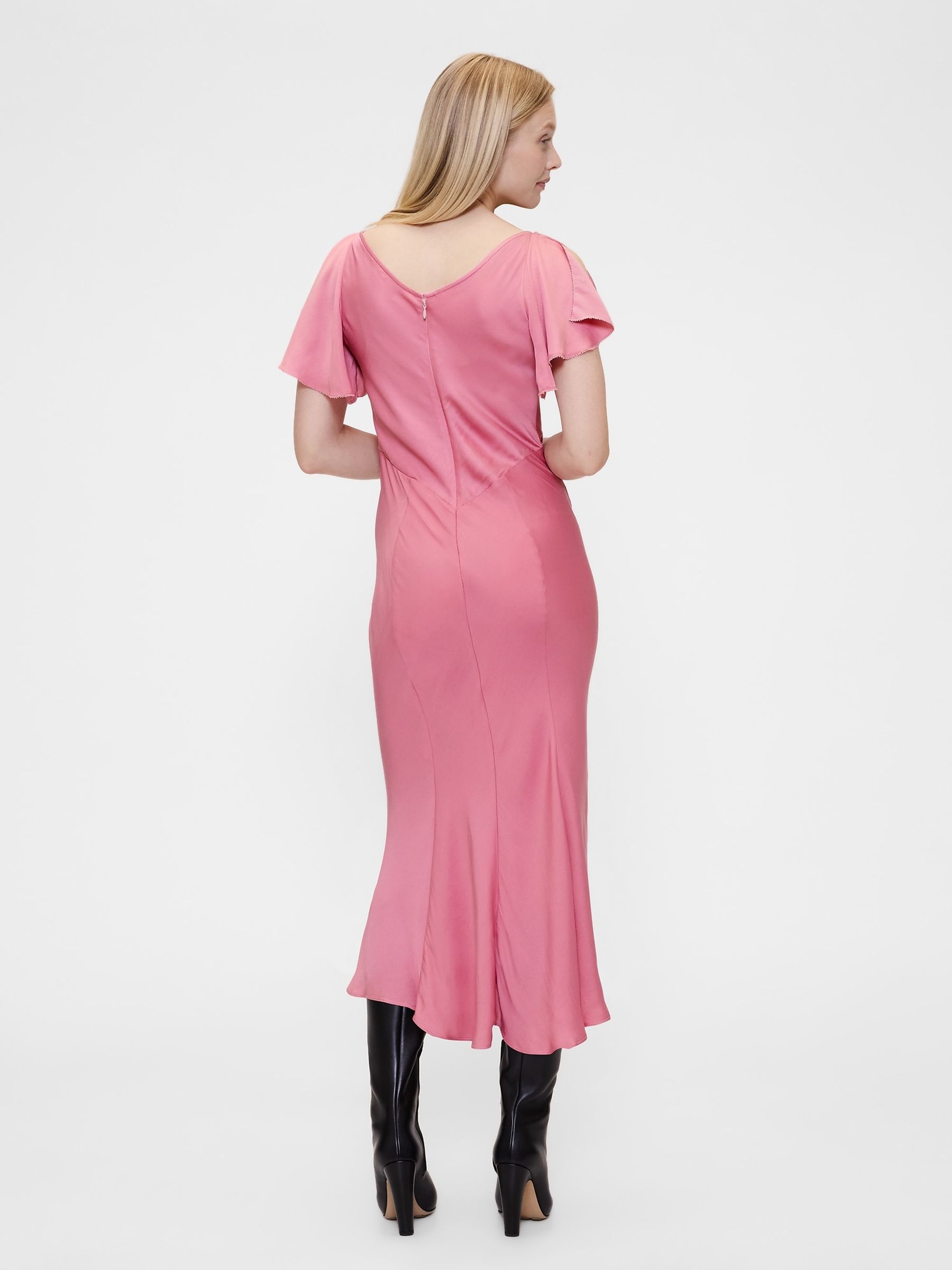 Pink Satin Sweetheart Neckline Midi Dress - Image 2 of 6