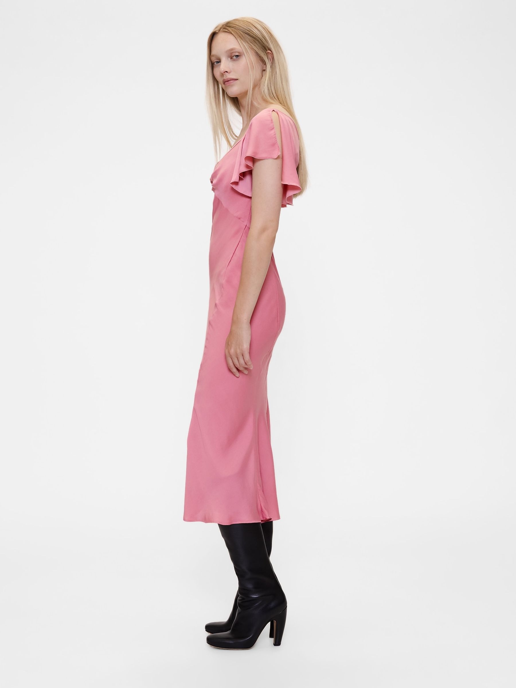 Pink Satin Sweetheart Neckline Midi Dress - Image 3 of 6