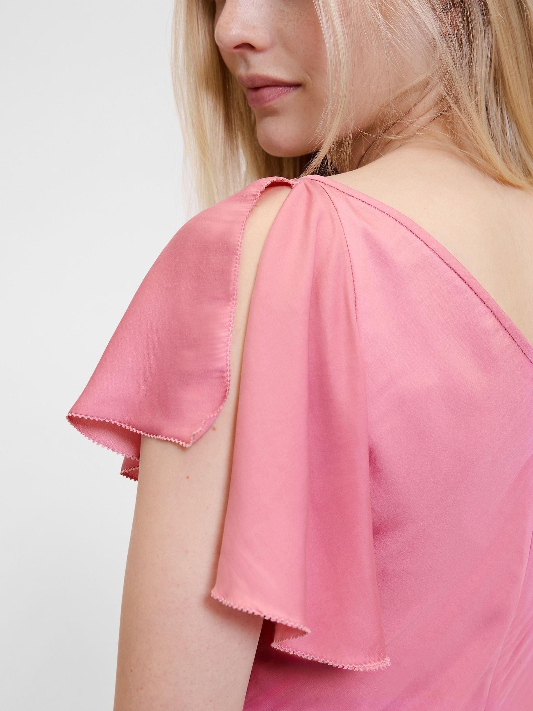 Pink Satin Sweetheart Neckline Midi Dress - Image 4 of 6