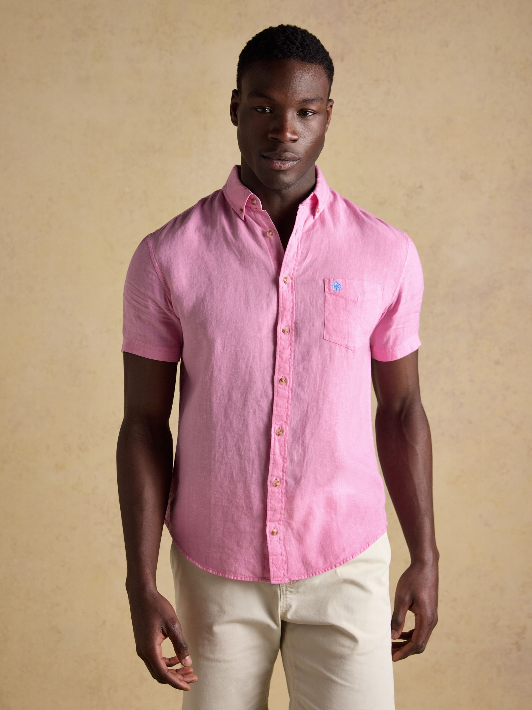 Pink Pure Linen Short Sleeve Classic Fit Shirt - Image 1 of 7