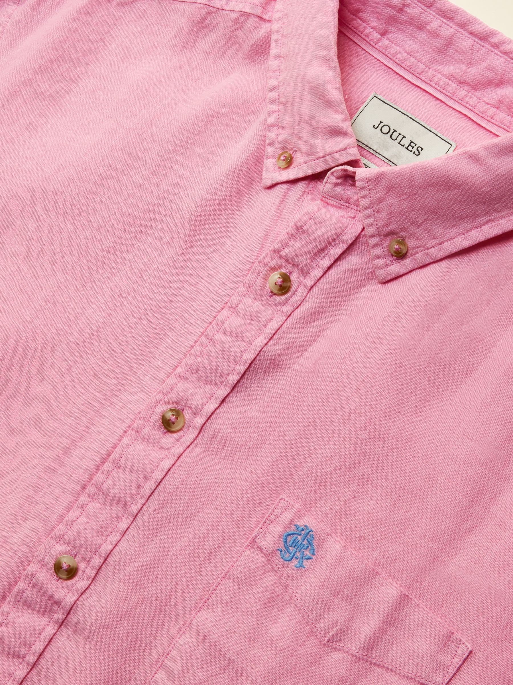 Pink Pure Linen Short Sleeve Classic Fit Shirt - Image 2 of 7