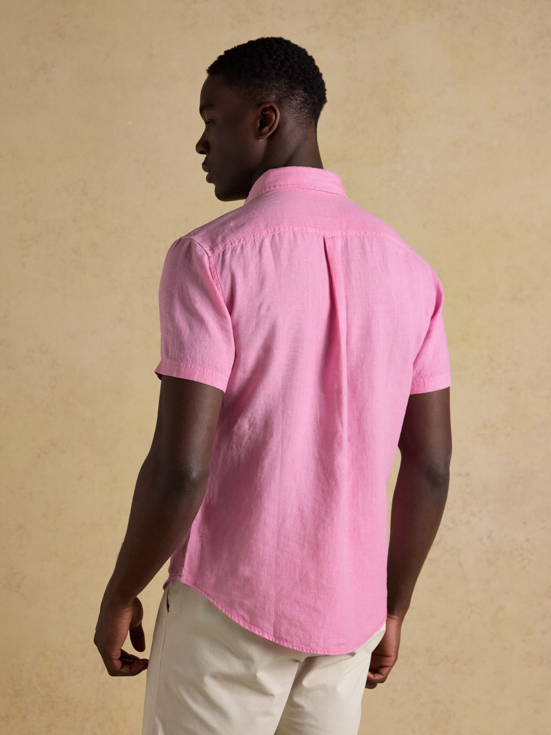 Pink Pure Linen Short Sleeve Classic Fit Shirt - Image 3 of 7