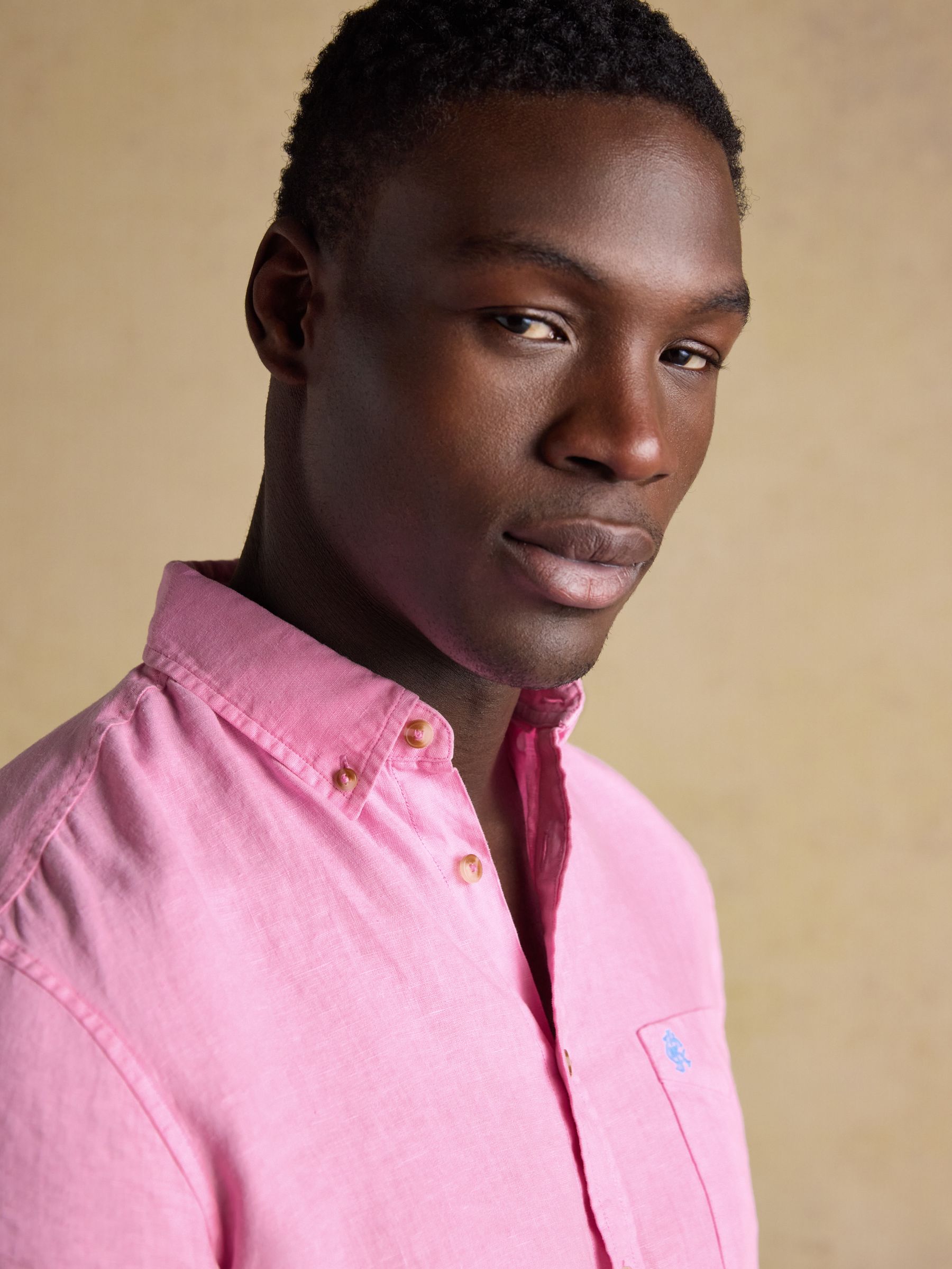 Pink Pure Linen Short Sleeve Classic Fit Shirt - Image 5 of 7