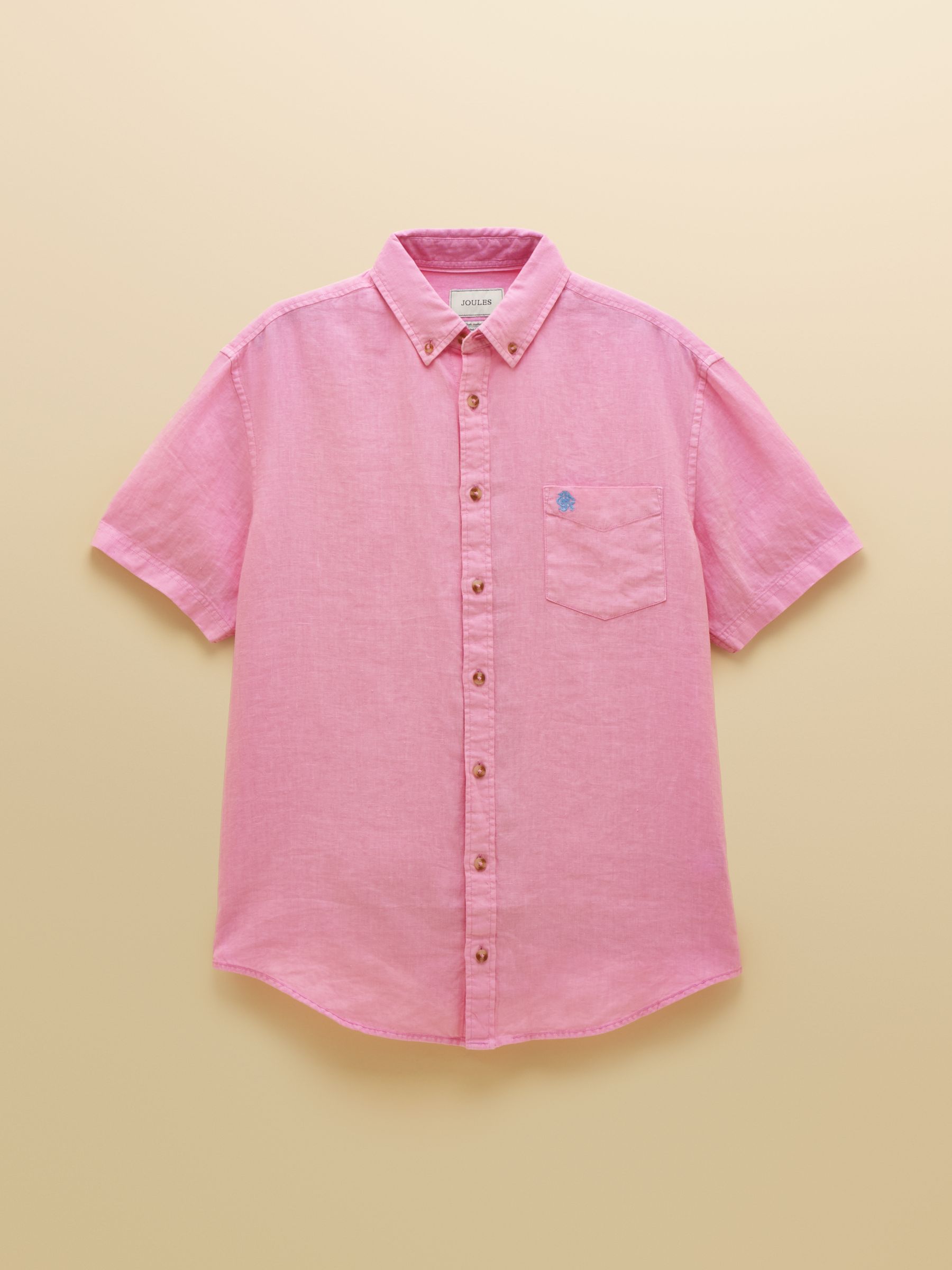 Pink Pure Linen Short Sleeve Classic Fit Shirt - Image 7 of 7 Pink Pure Linen Short Sleeve Classic Fit Shirt - Image 7 of 7
