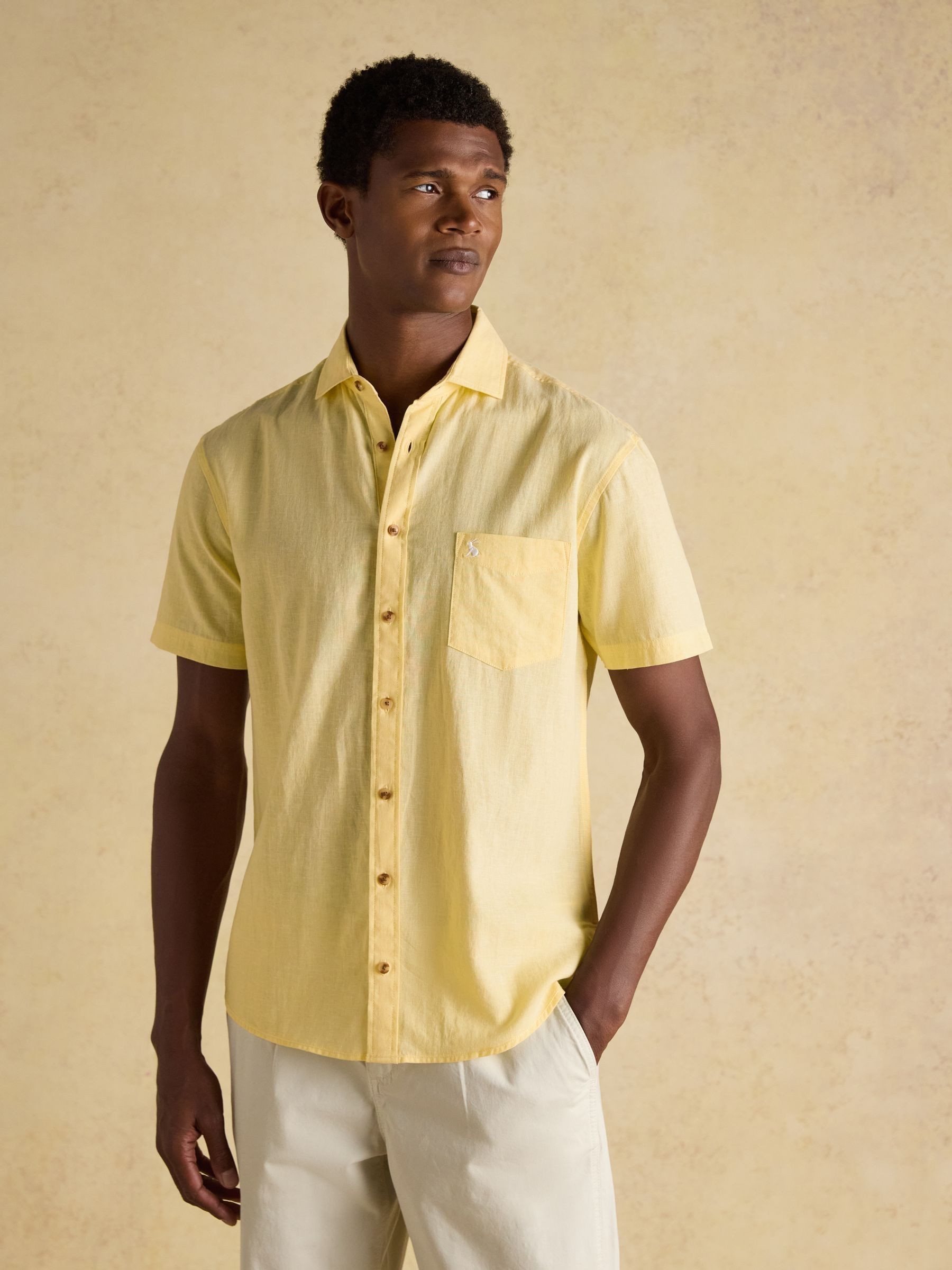 Linen Blend Yellow Short Sleeve Shirt - Image 1 of 10