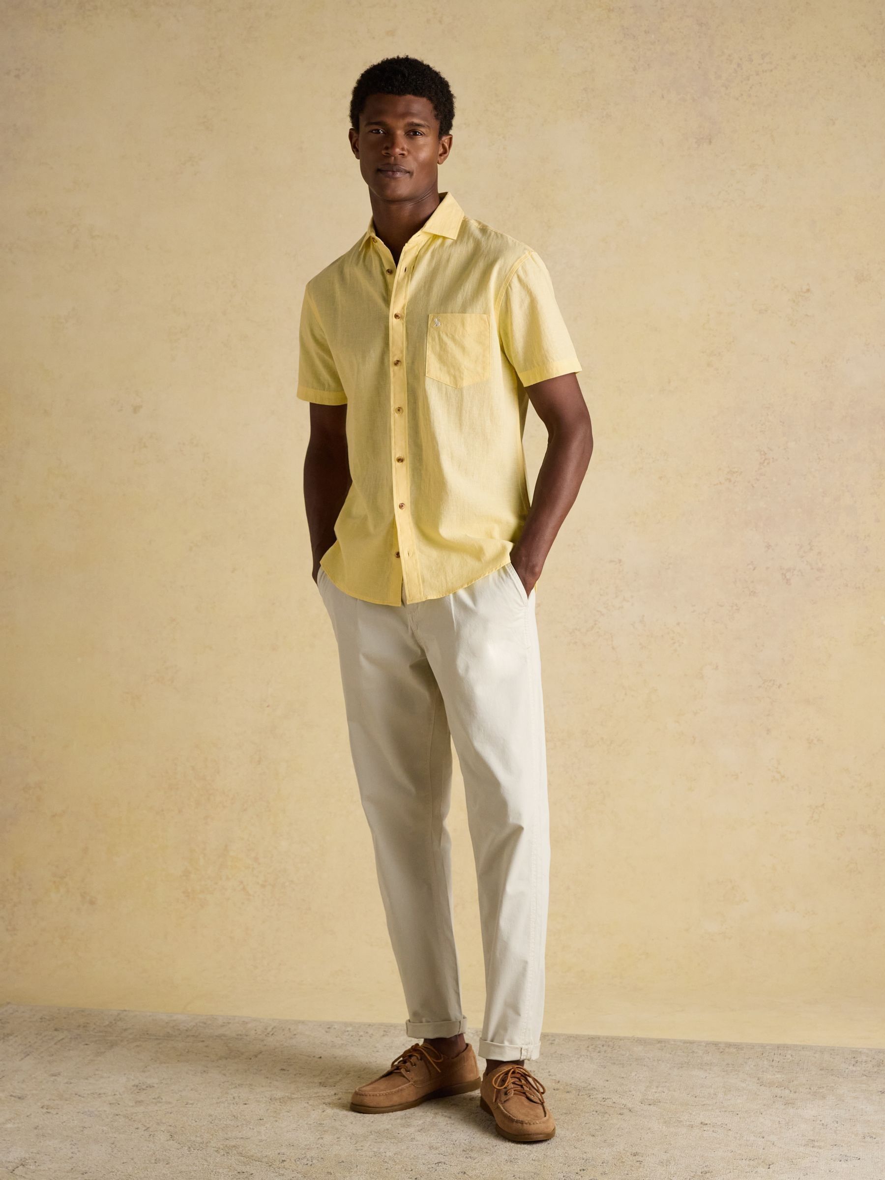 Linen Blend Yellow Short Sleeve Shirt - Image 4 of 10