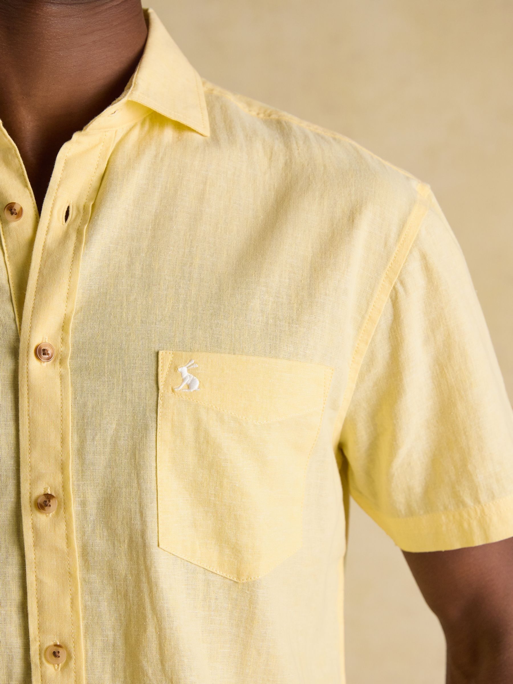 Linen Blend Yellow Short Sleeve Shirt - Image 5 of 10