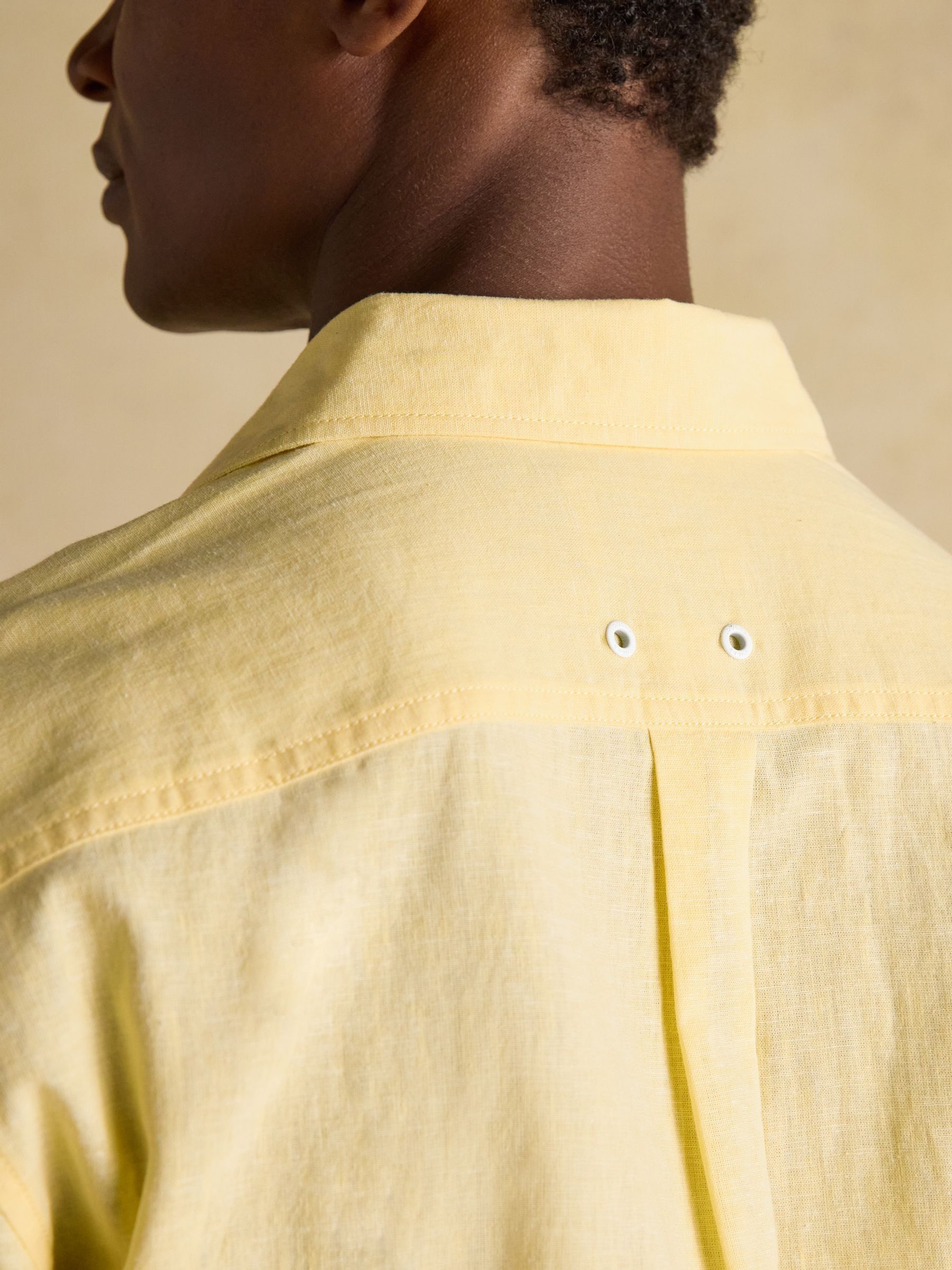 Linen Blend Yellow Short Sleeve Shirt - Image 7 of 10
