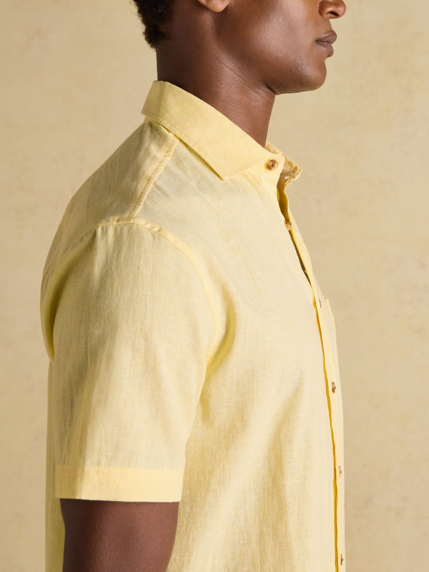 Linen Blend Yellow Short Sleeve Shirt - Image 8 of 10