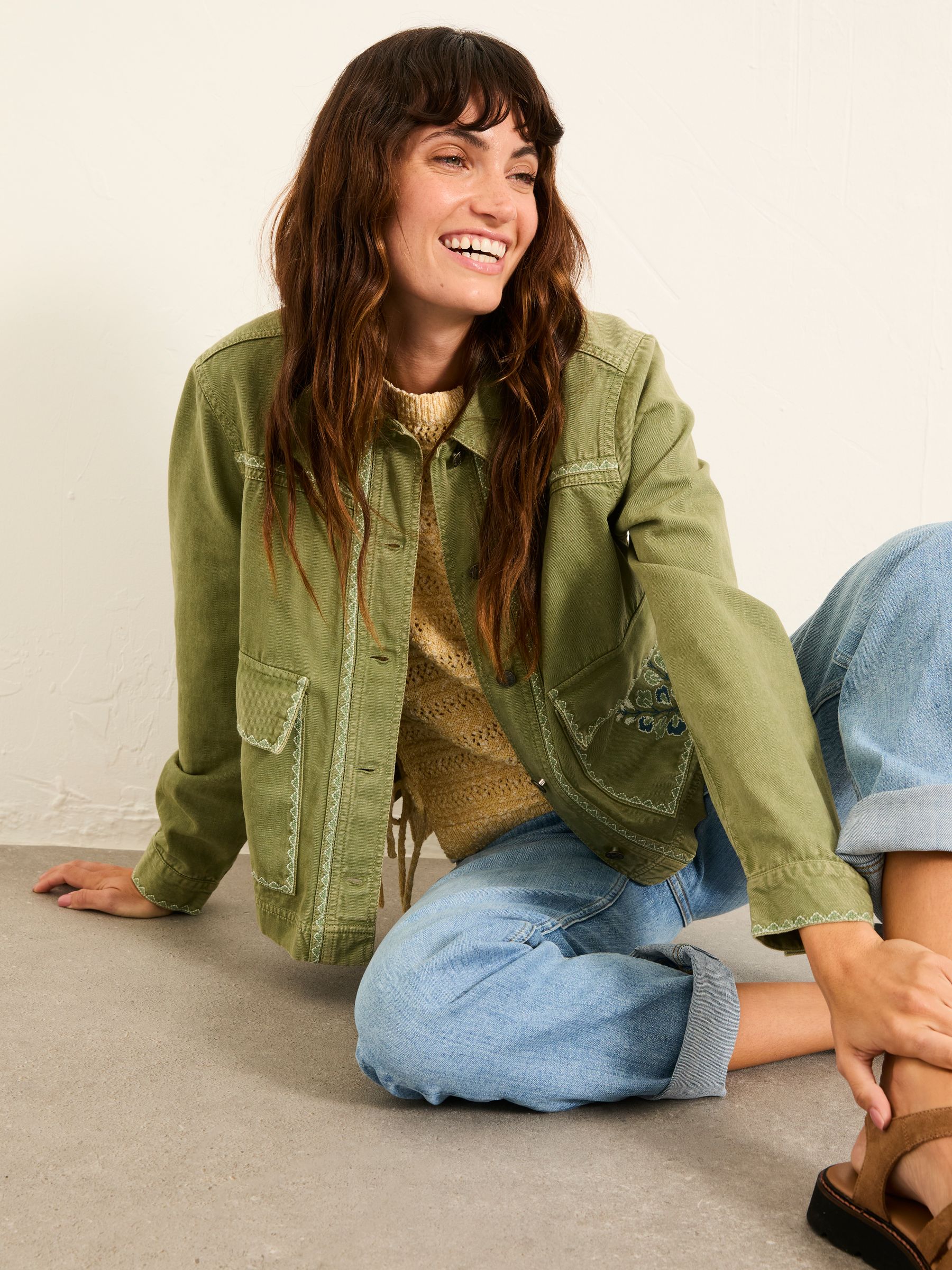 Grace Khaki Green Embroidered Jacket - Image 1 of 5