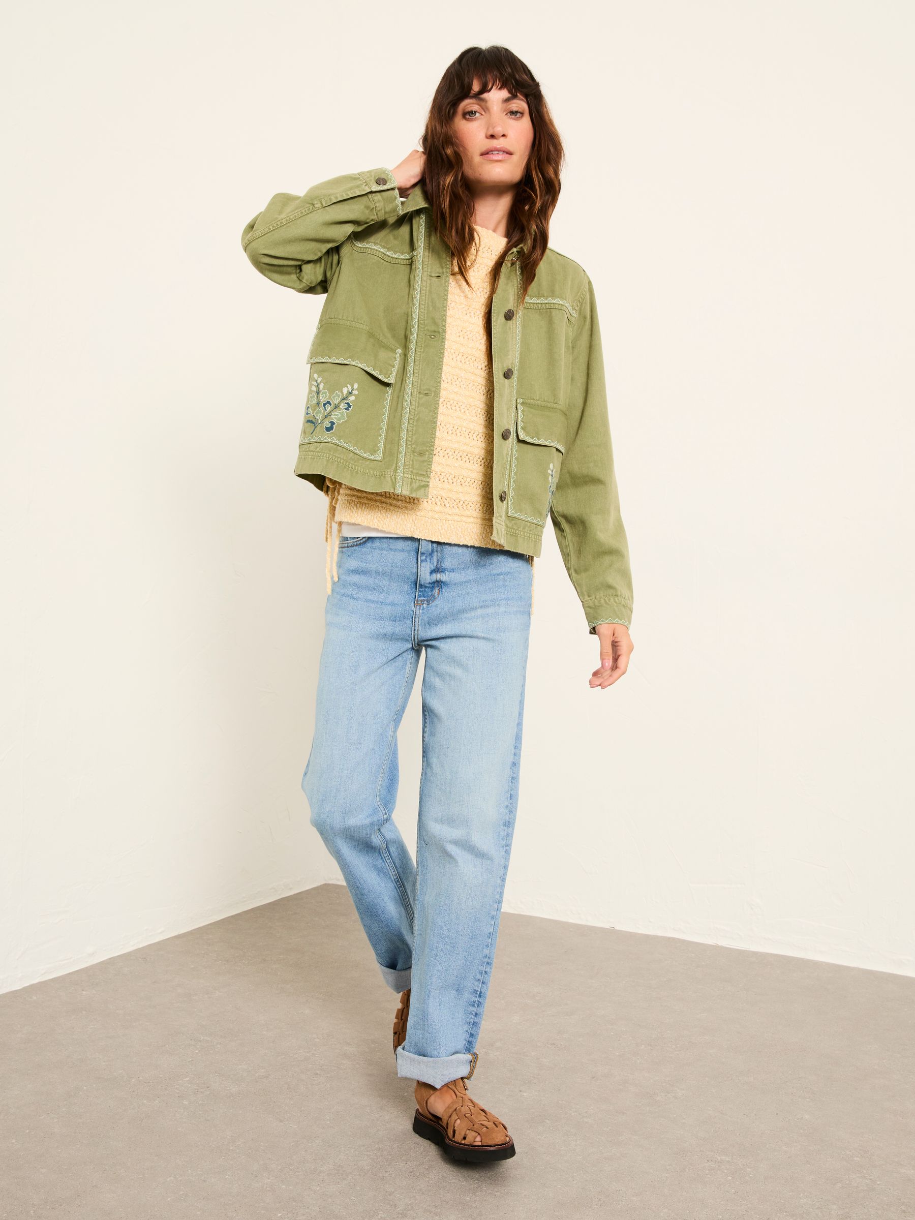Grace Khaki Green Embroidered Jacket - Image 3 of 5