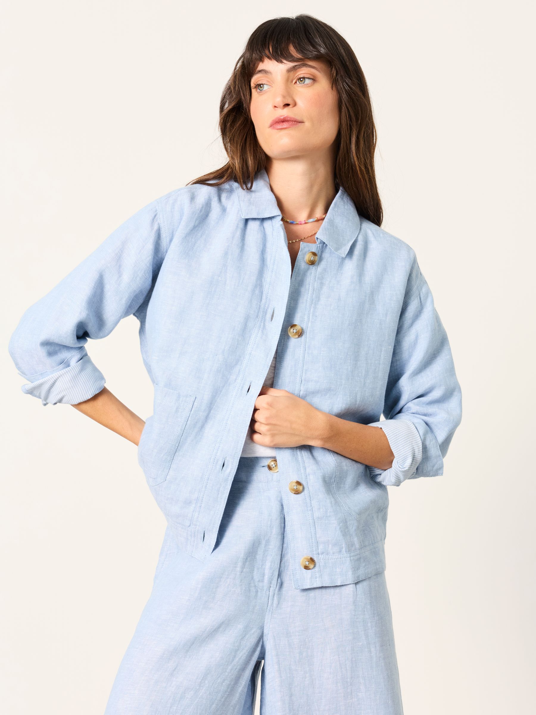 Darcy Blue Petite Linen Jacket - Image 1 of 7