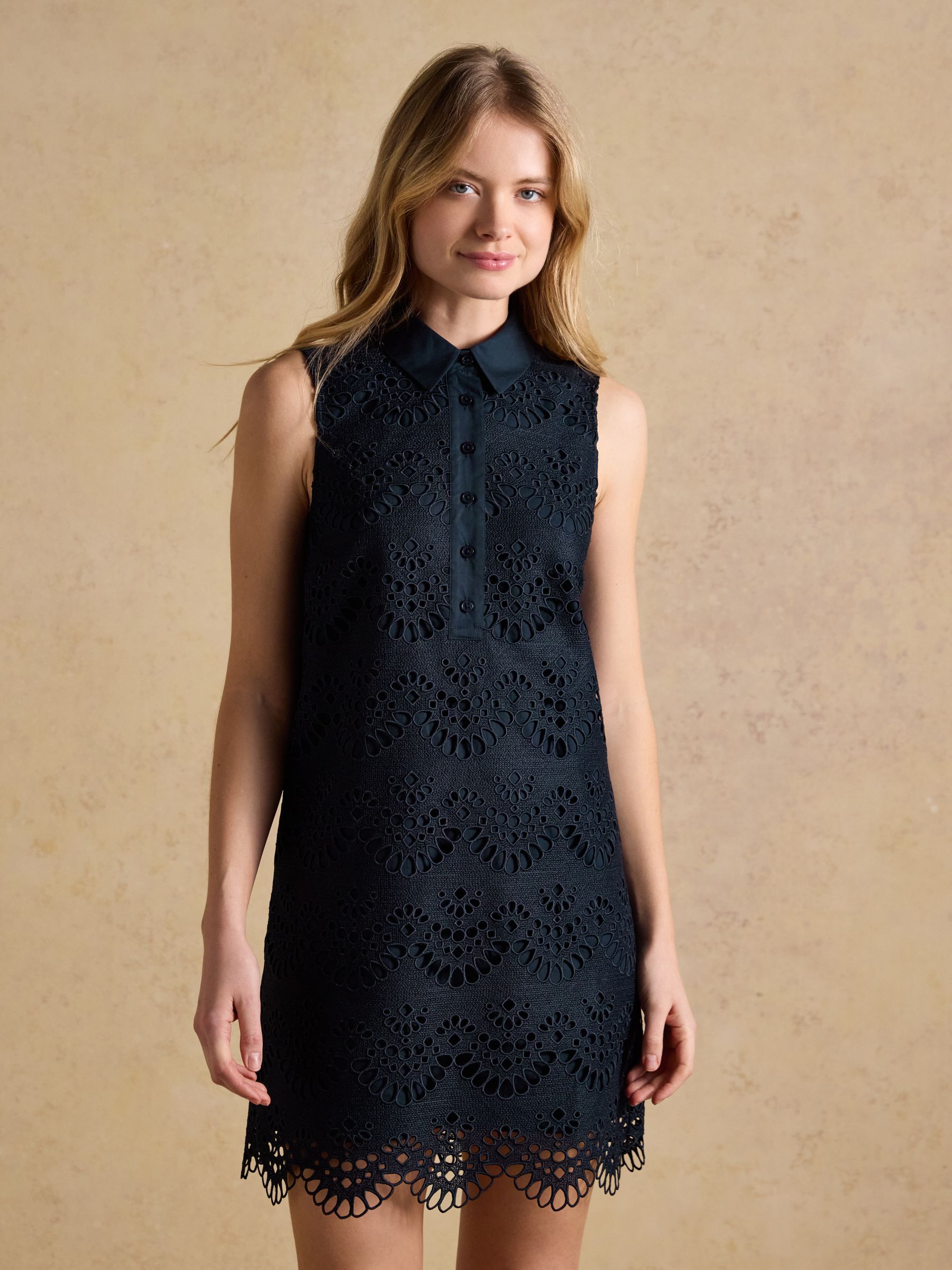 Taylor Navy Broderie Shift Midi Dress - Image 1 of 7
