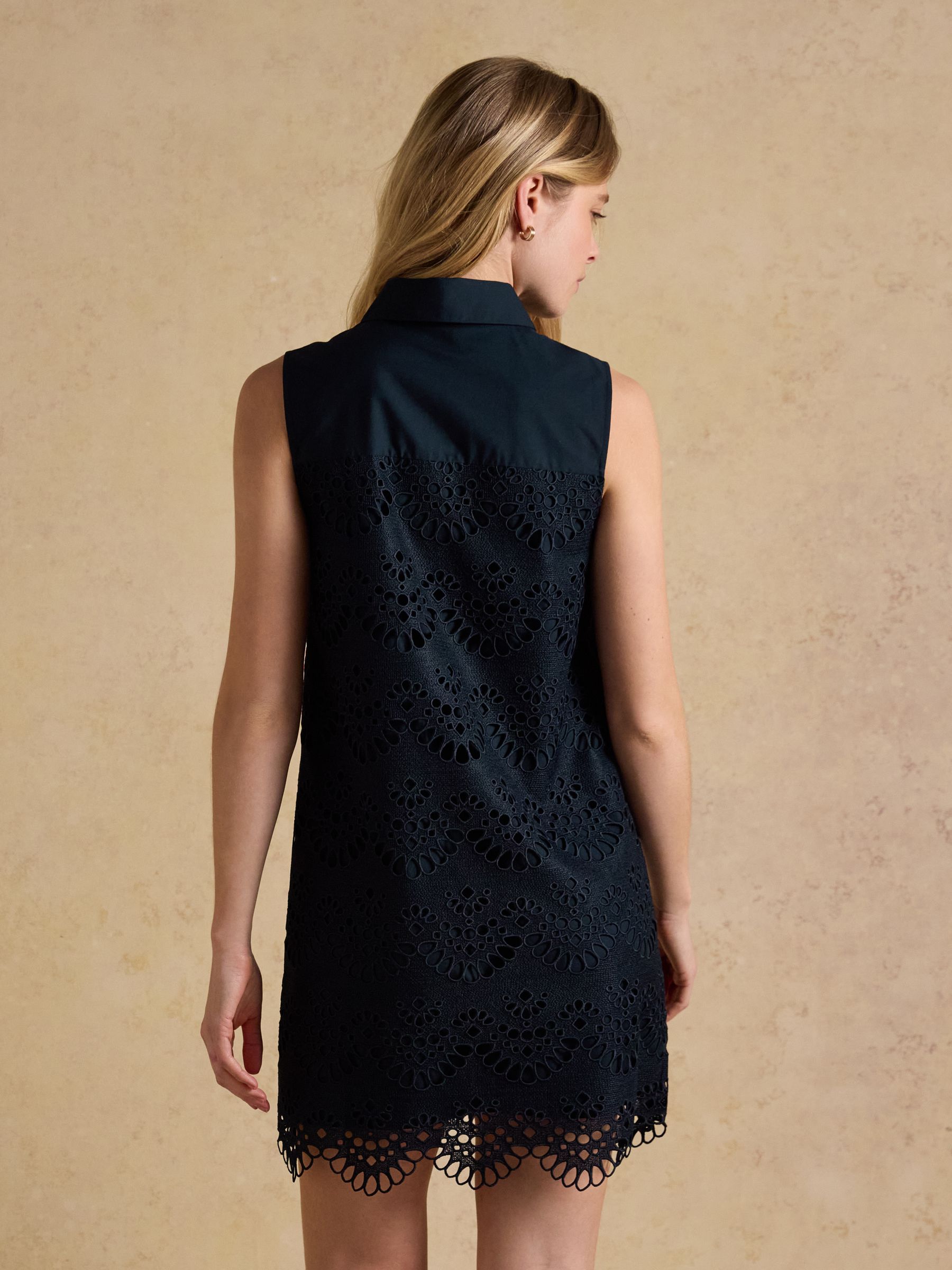 Taylor Navy Broderie Shift Midi Dress - Image 2 of 7