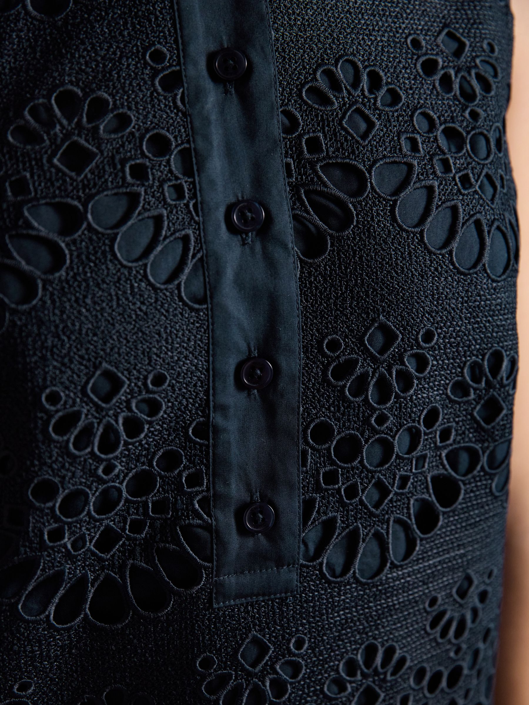 Taylor Navy Broderie Shift Midi Dress - Image 6 of 7