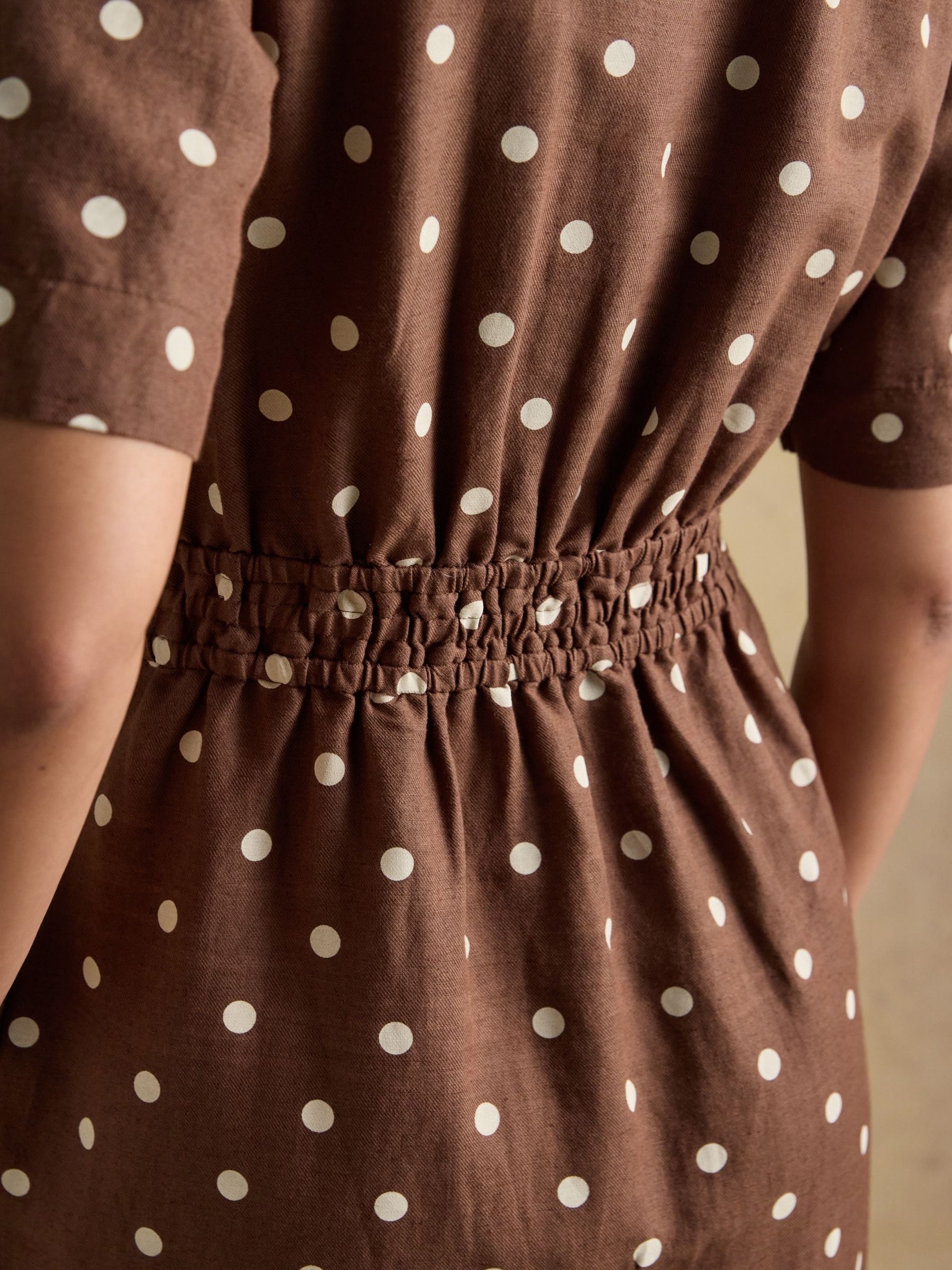 Marina Brown Polka Dot Midi Linen Blend Dress - Image 6 of 7