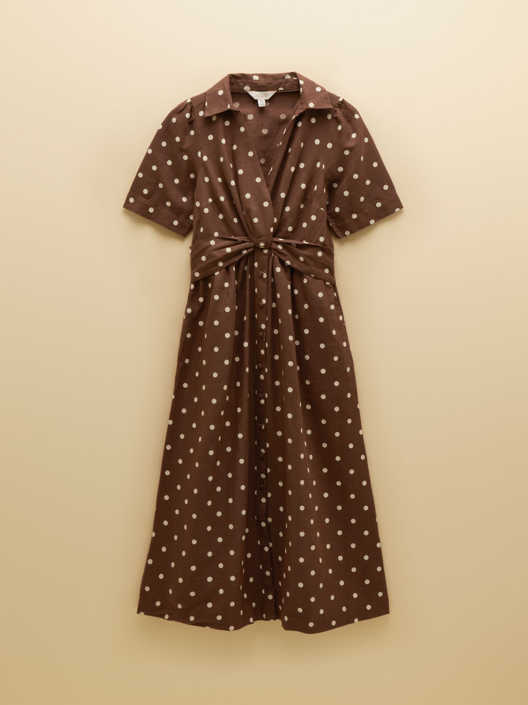 Marina Brown Polka Dot Midi Linen Blend Dress - Image 7 of 7