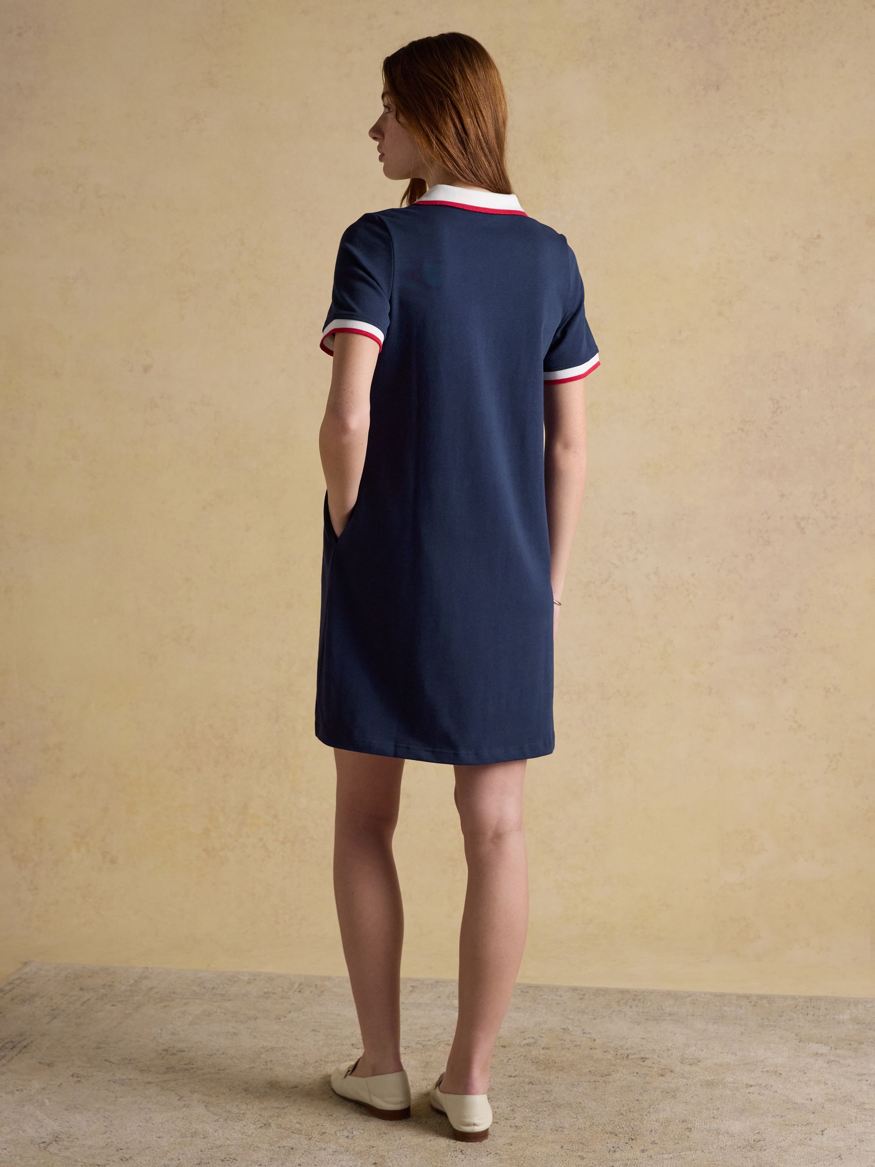 Evie Navy V-Neck Short Sleeve Dress with Collar - Image 2 of 7 Evie Navy V-Neck Short Sleeve Dress with Collar - Image 2 of 7