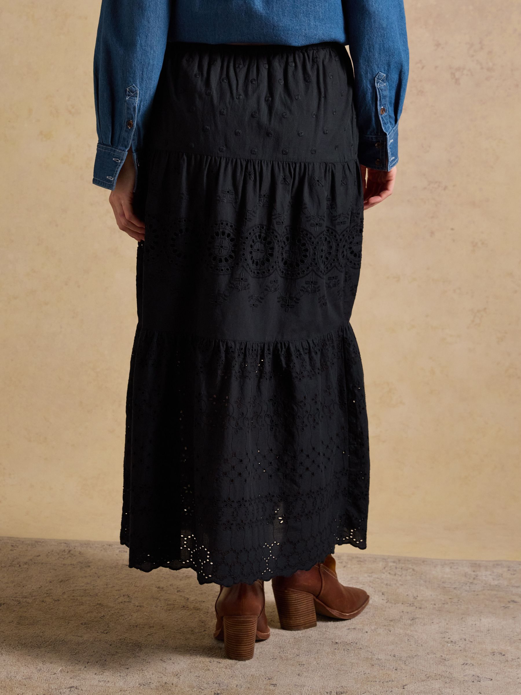 Broderie Tiered Black Maxi Skirt - Image 2 of 6