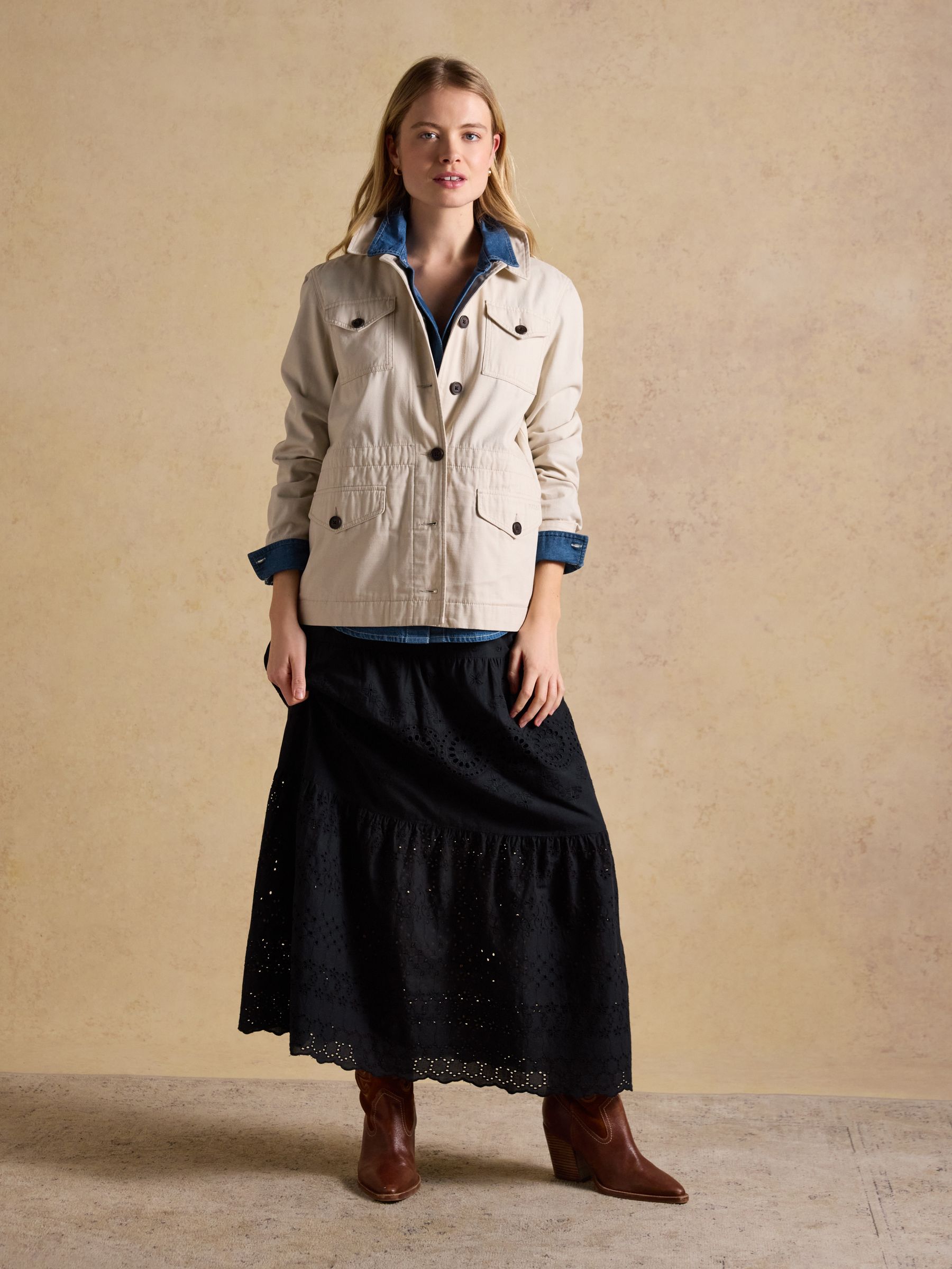 Broderie Tiered Black Maxi Skirt - Image 3 of 6