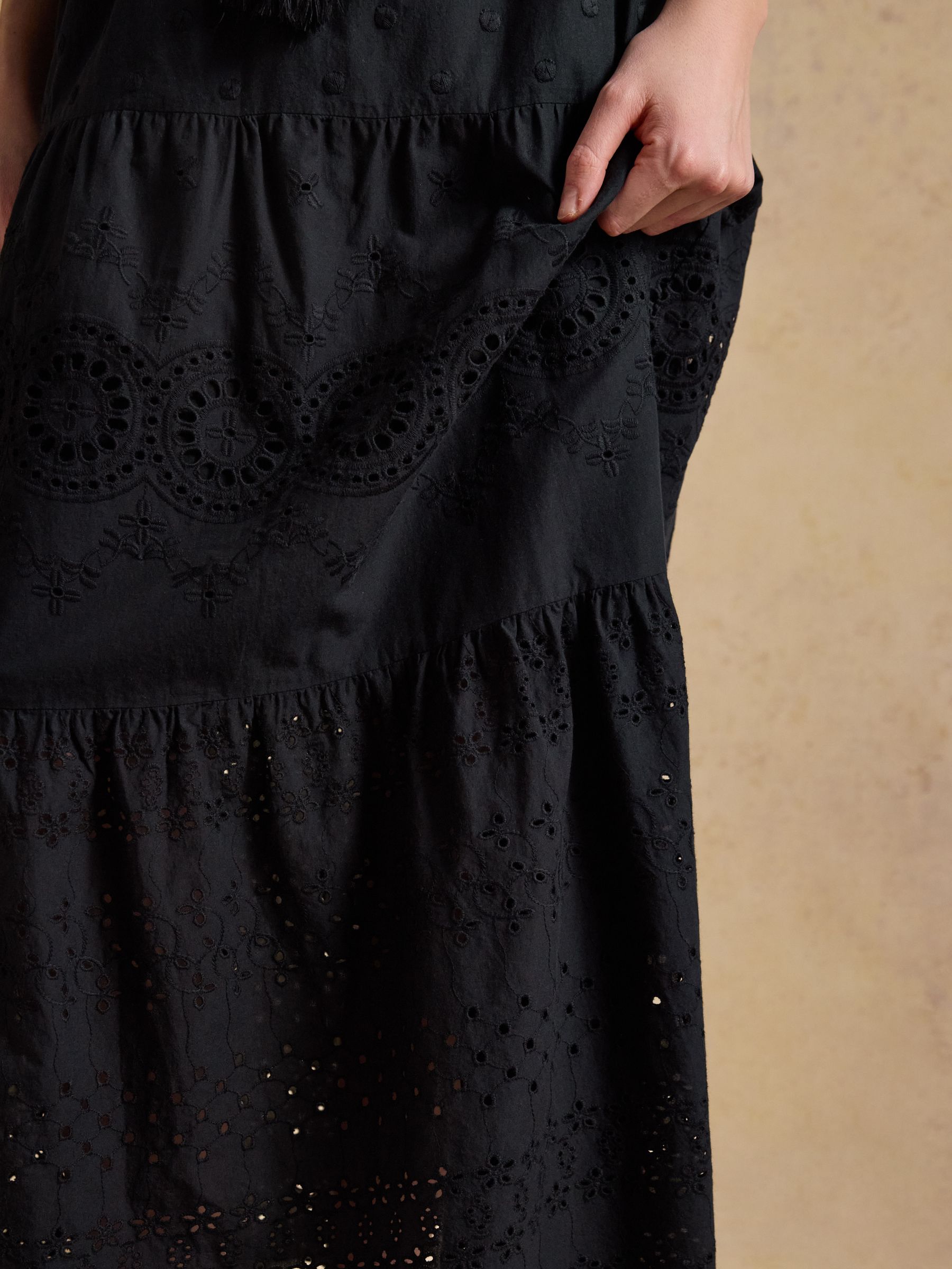 Broderie Tiered Black Maxi Skirt - Image 5 of 6