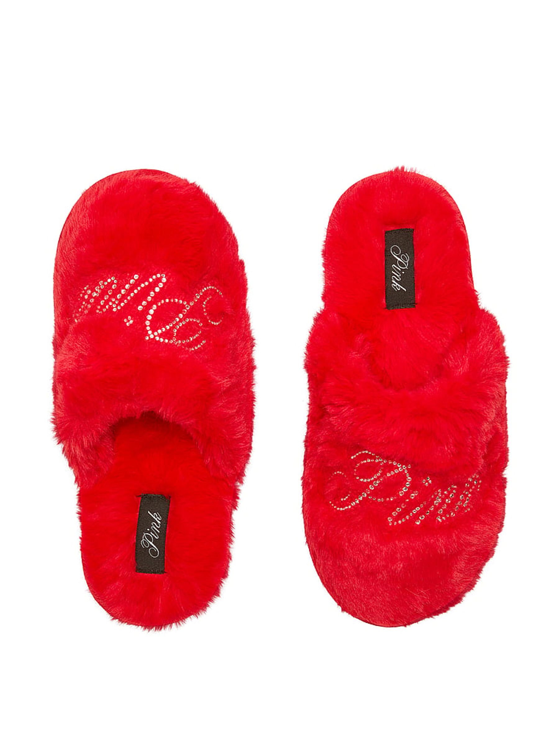 Bright Vermillion Faux Fur Slippers - Image 1 of 2