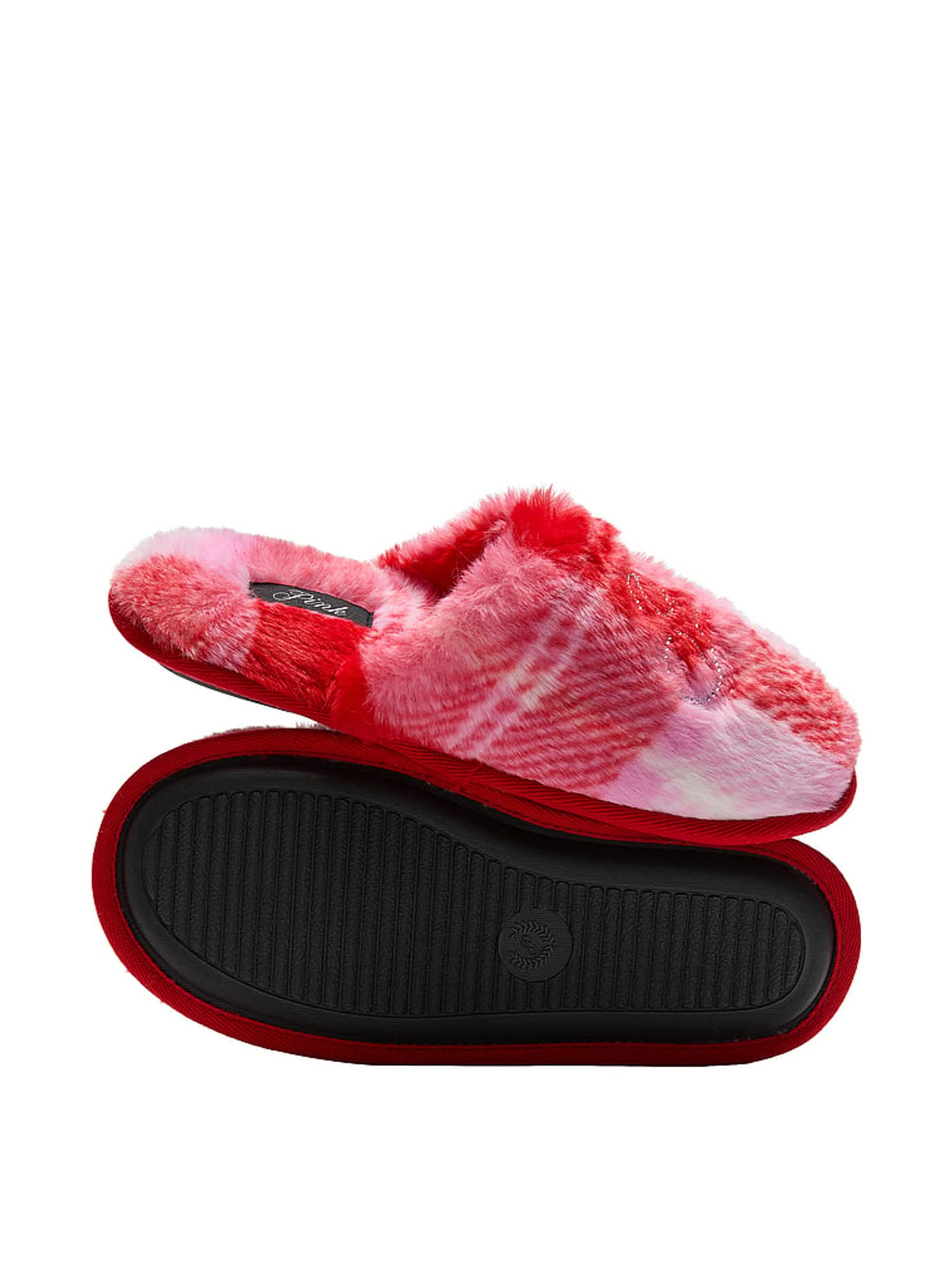 Pink Tartan Faux Fur Slippers - Image 2 of 2 Pink Tartan Faux Fur Slippers - Image 2 of 2
