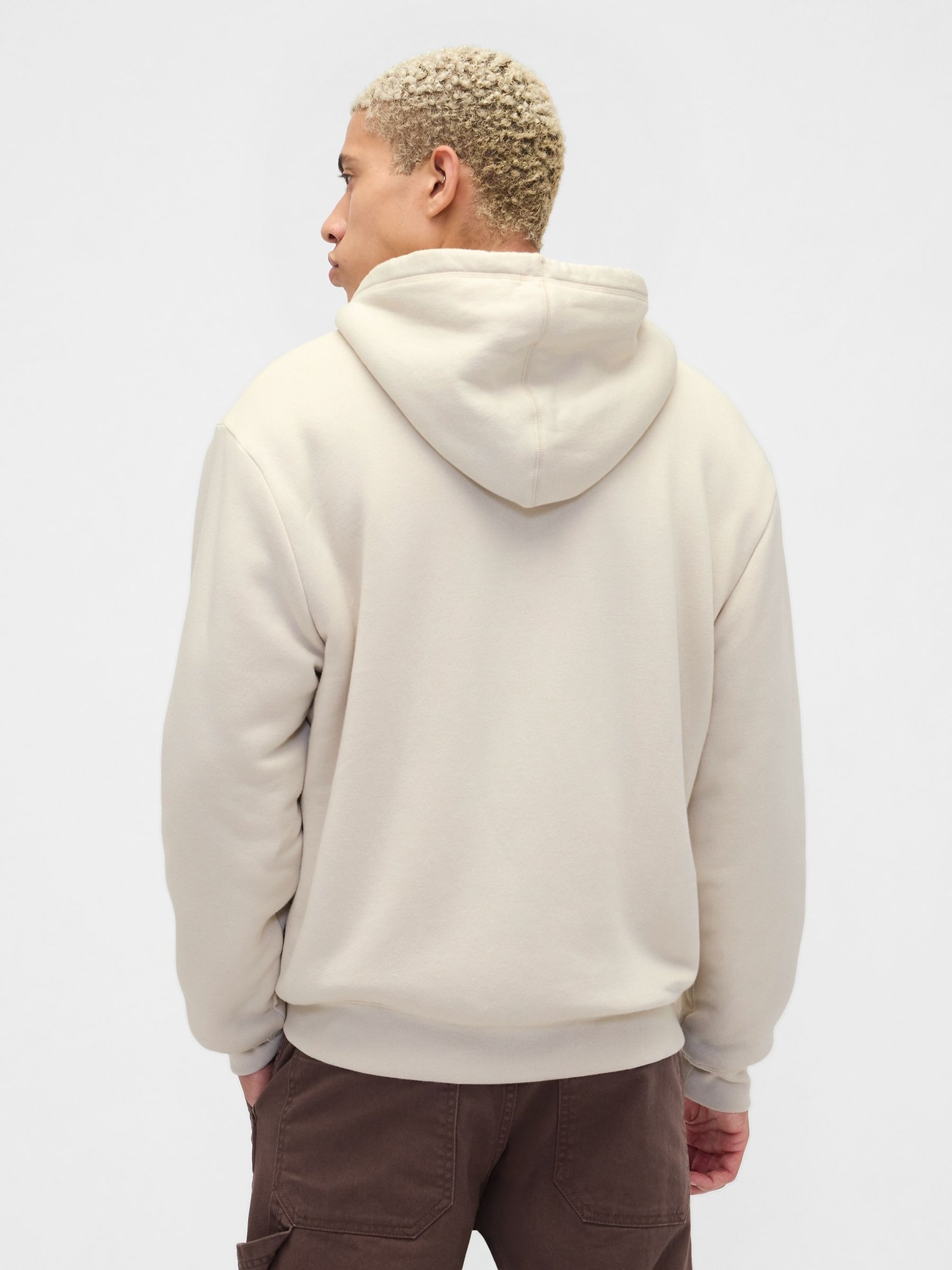 Cream Relaxed Logo Sherpa-Lined Zip Hoodie - Image 2 of 4