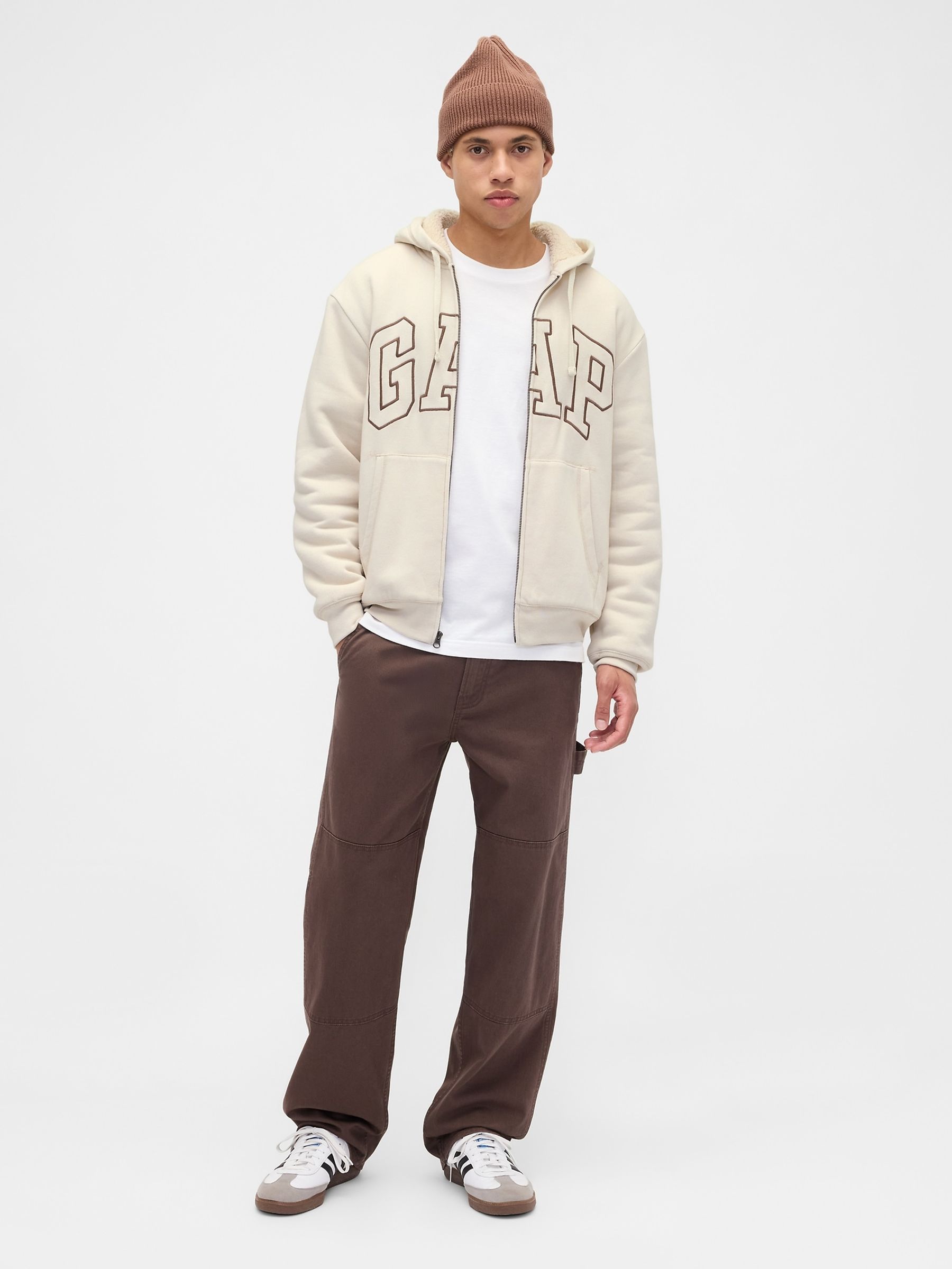 Cream Relaxed Logo Sherpa-Lined Zip Hoodie - Image 3 of 4