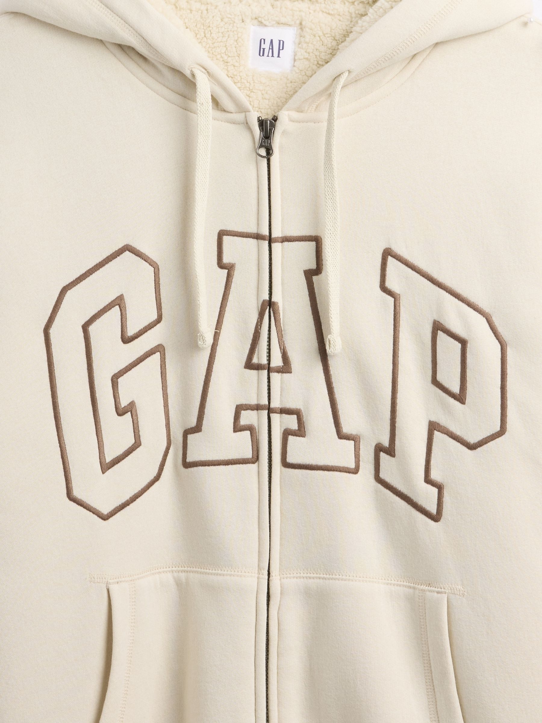 Cream Relaxed Logo Sherpa-Lined Zip Hoodie - Image 4 of 4