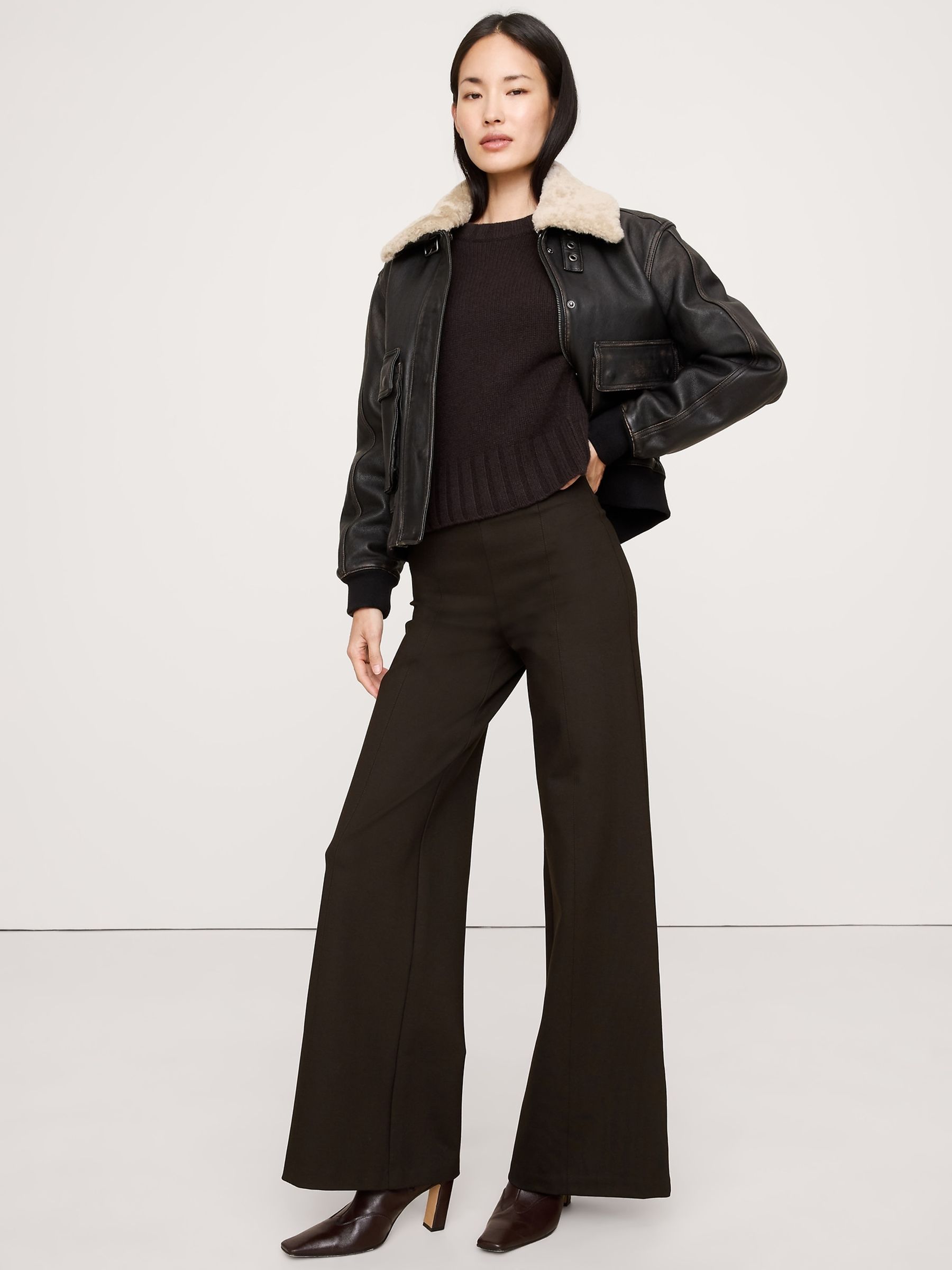 Banana Republic Brown High-Rise Wide-Leg Everywhere Ponte Pull On trousers - Image 1 of 5