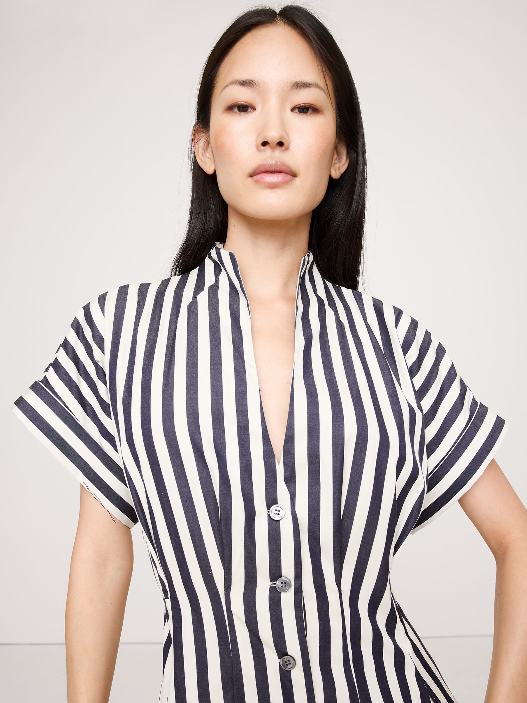 Banana Republic Blue Stripe Cotton Poplin Shirt Dress - Image 3 of 4