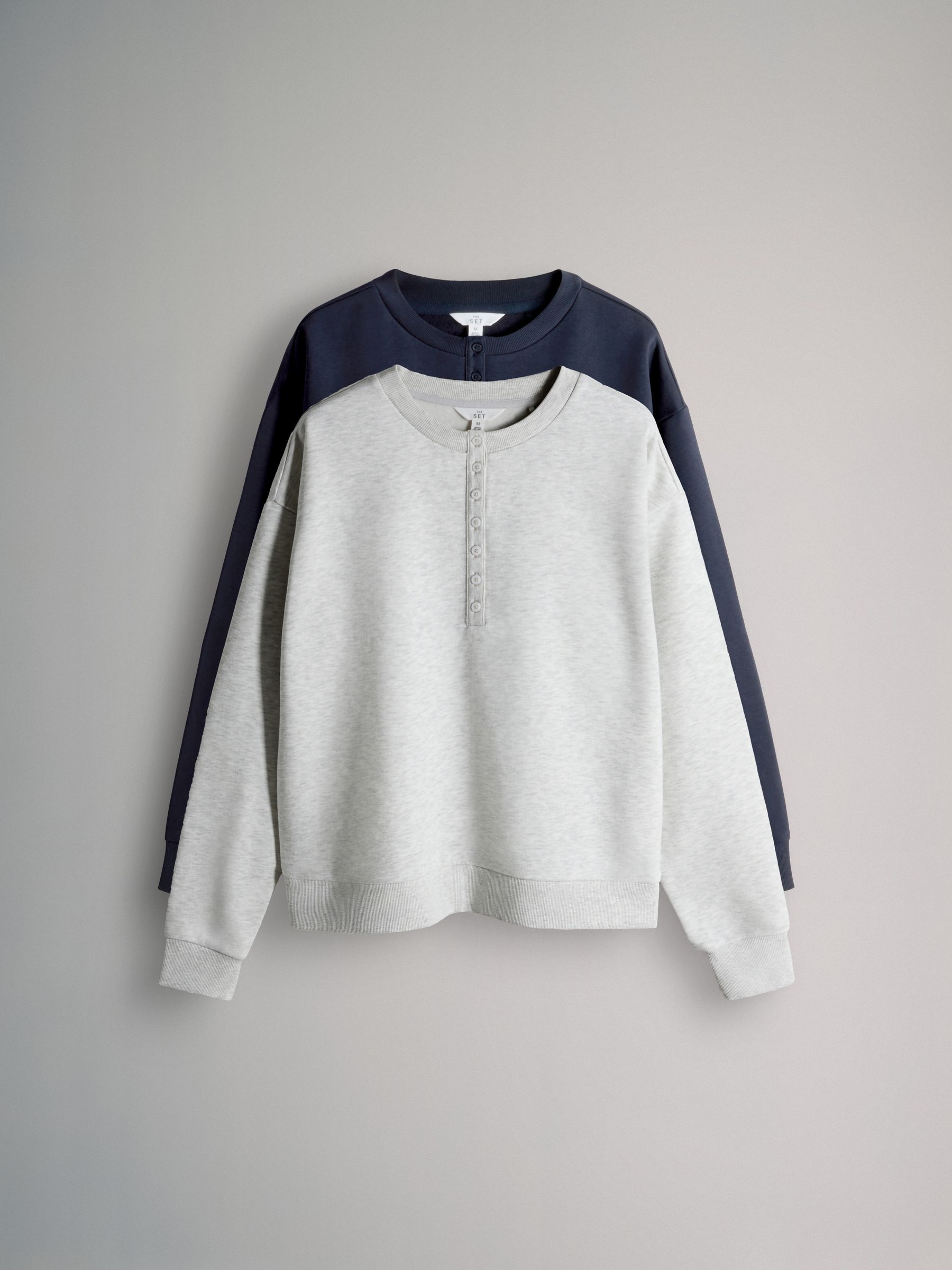 Navy/Grey Marl 2 Pack Henley Sweatshirts - Image 2 of 6