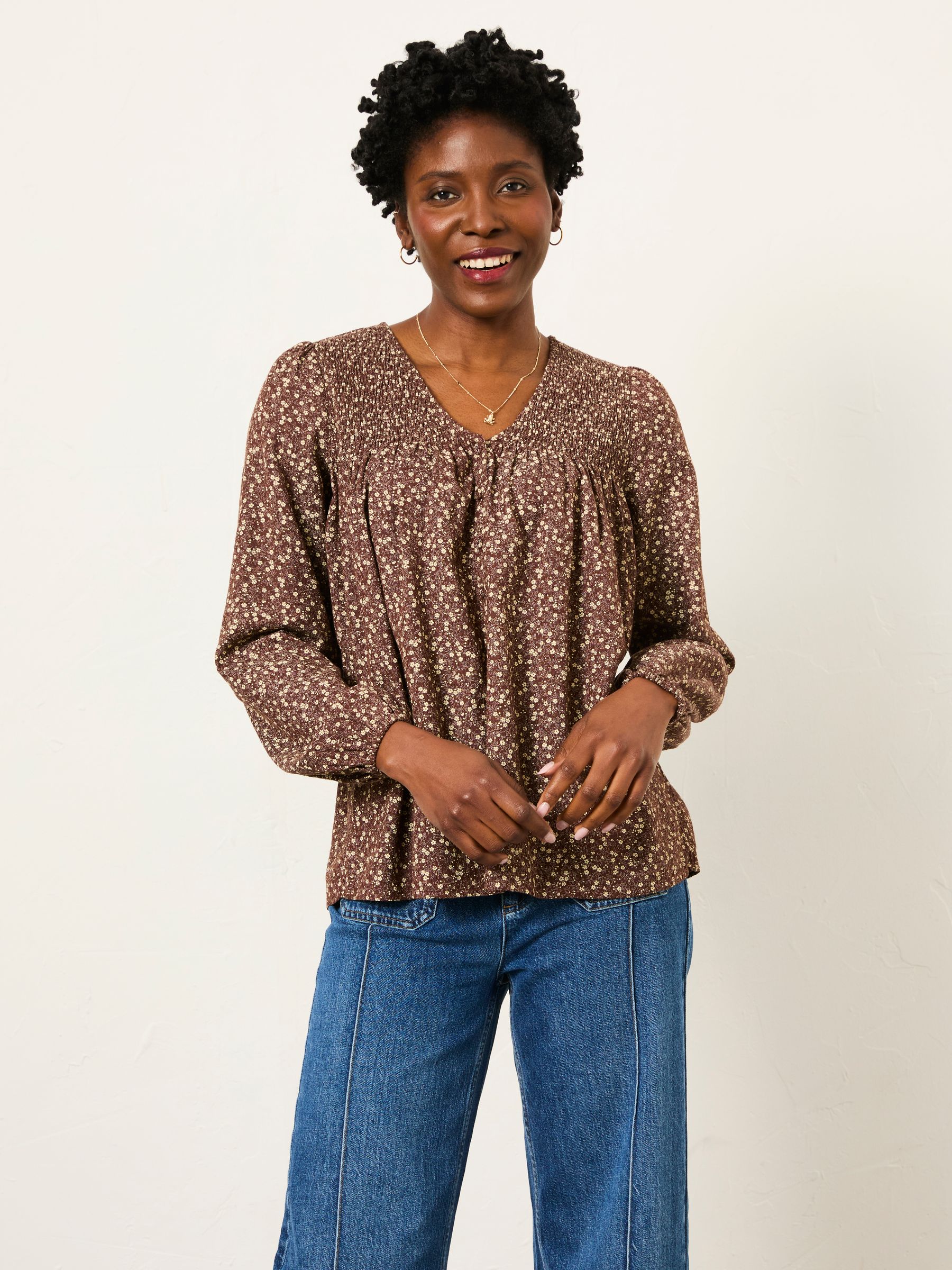 Nessie Brown Ditsy Petite Blouse - Image 1 of 5