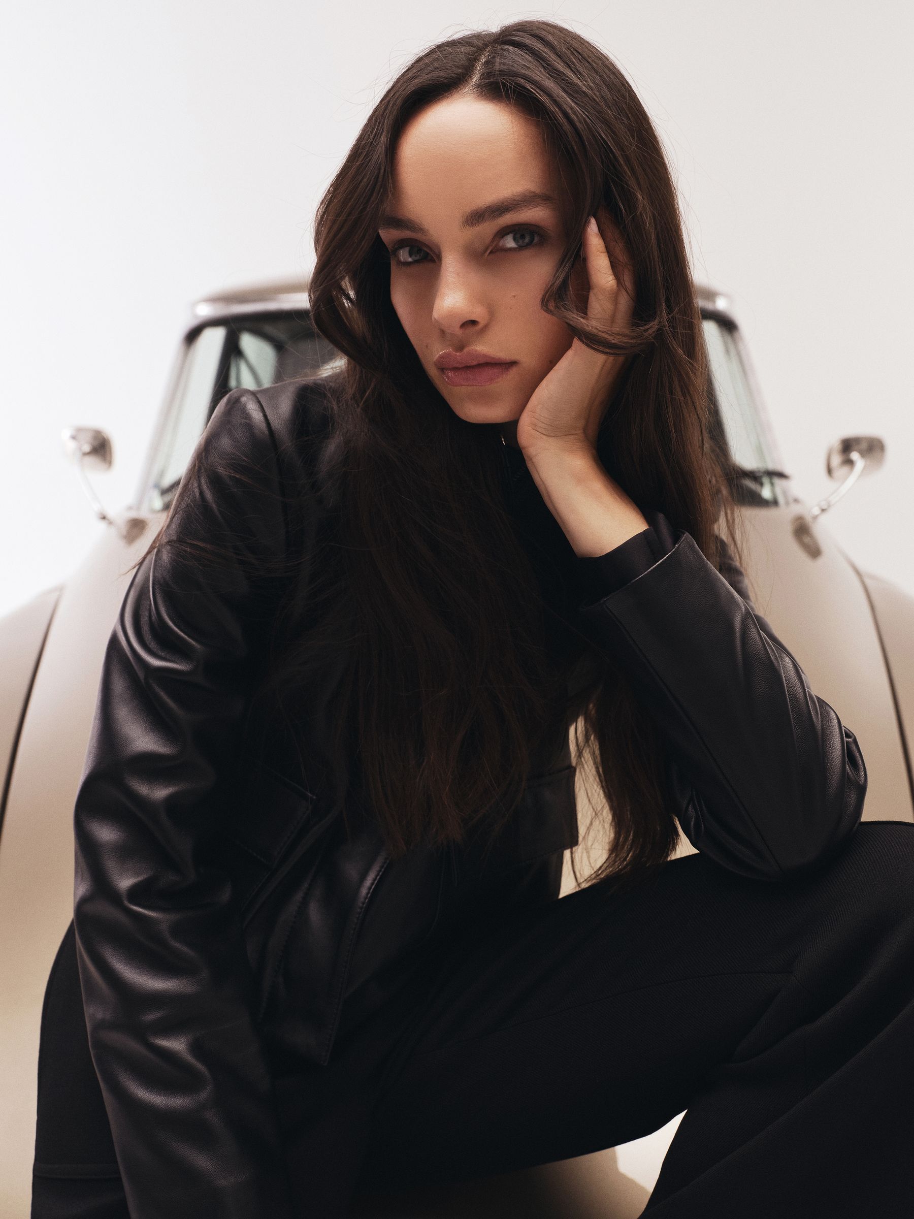 Collared Leather Jacket in Black - Image 5 of 9