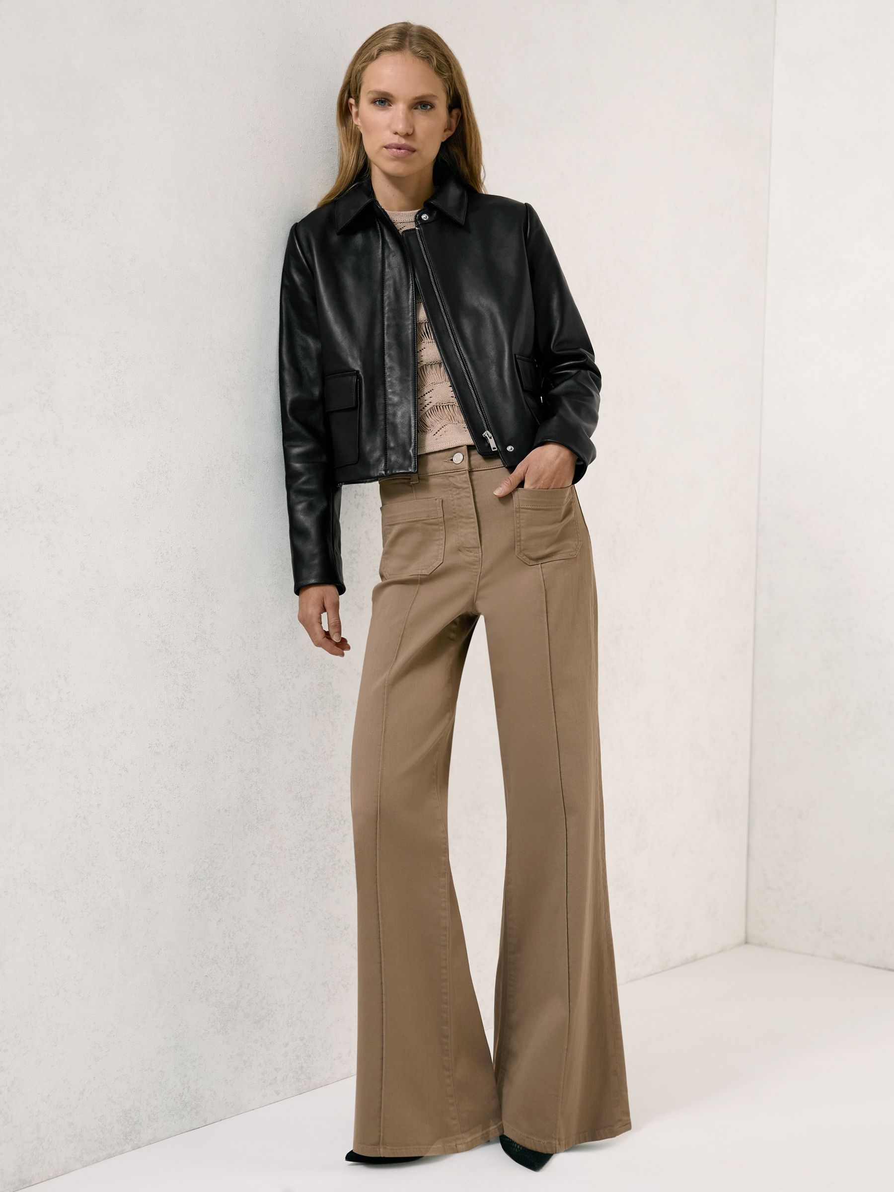 Collared Leather Jacket in Black - Image 6 of 9
